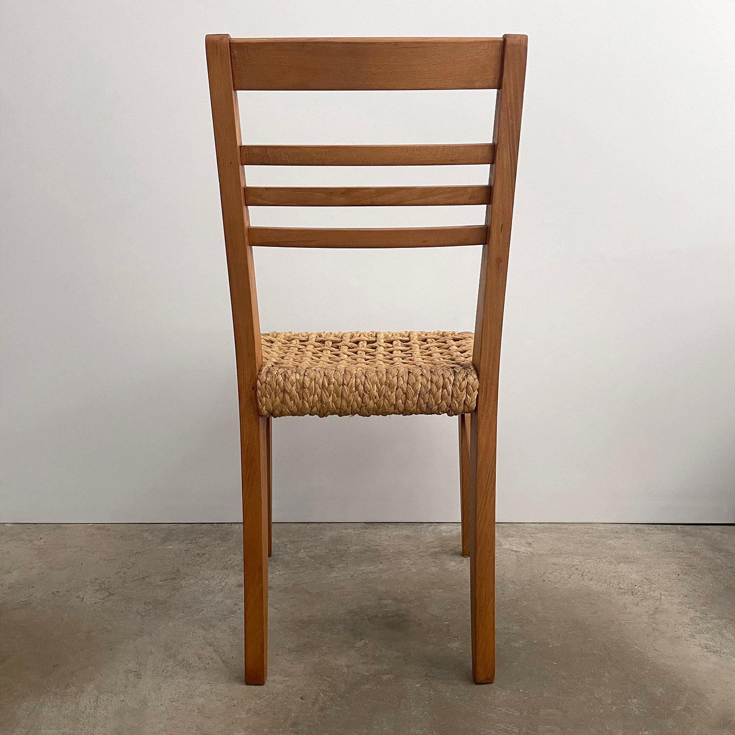 Audoux Minet French Oak & Rope Side Chair  In Good Condition For Sale In Los Angeles, CA