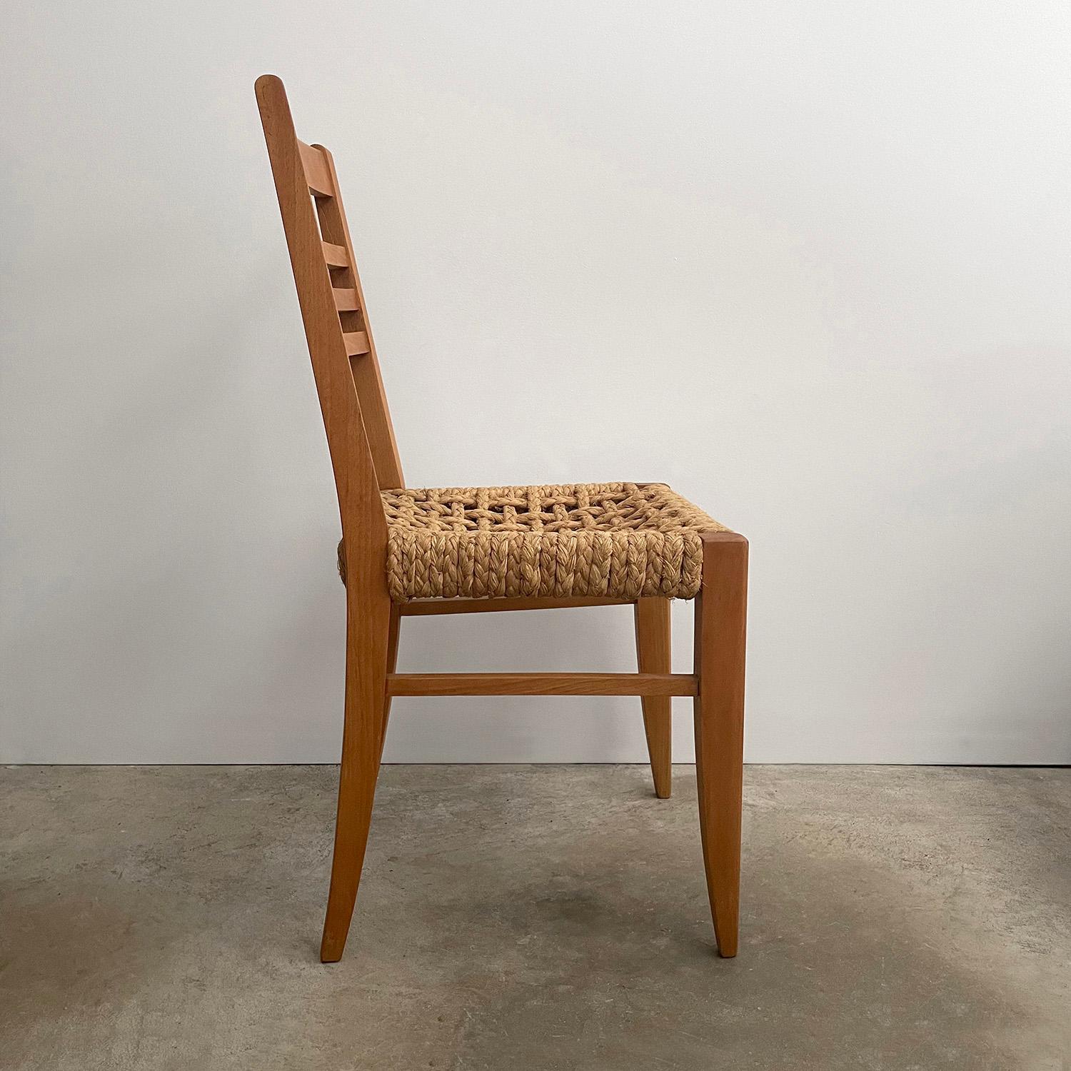  Audoux Minet French Oak & Rope Side Chair  In Good Condition For Sale In Los Angeles, CA