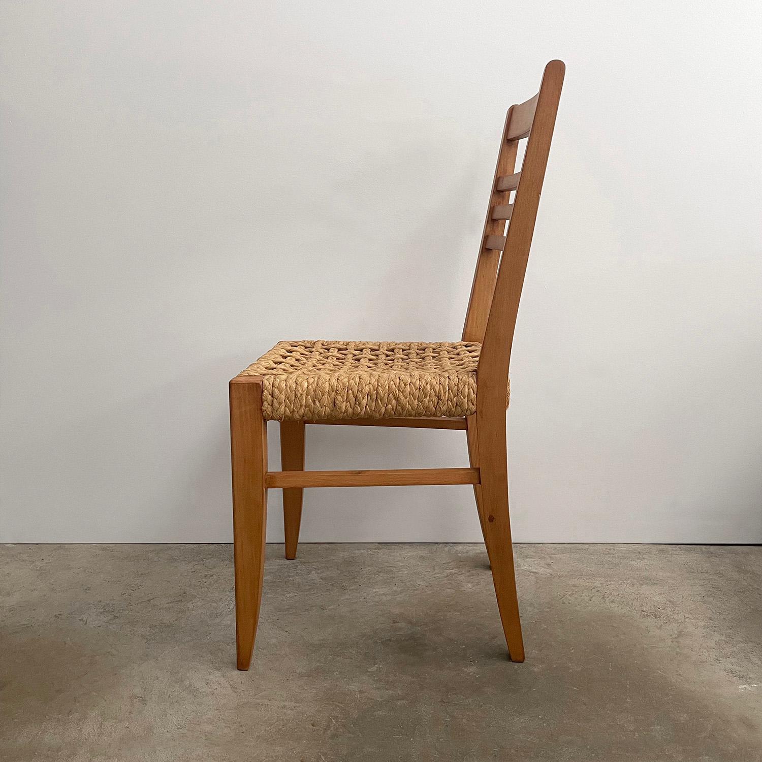 Mid-20th Century Audoux Minet French Oak & Rope Side Chair  For Sale