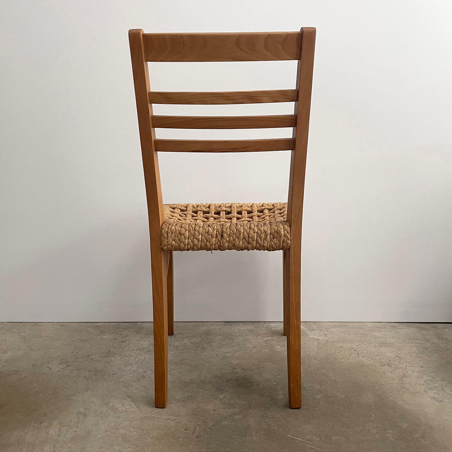 Mid-20th Century  Audoux Minet French Oak & Rope Side Chair  For Sale