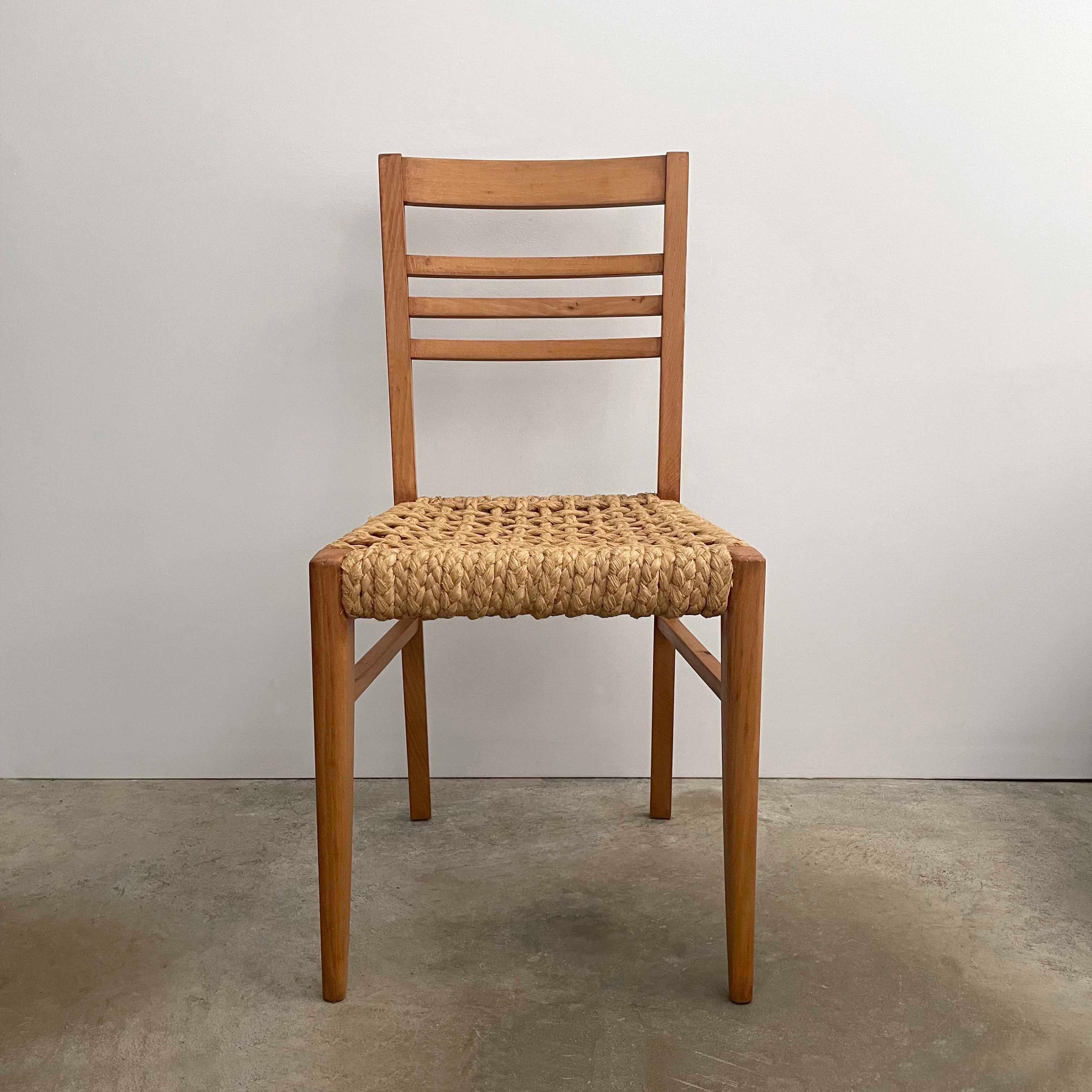 Mid-20th Century Audoux Minet French Oak & Rope Side Chair  For Sale