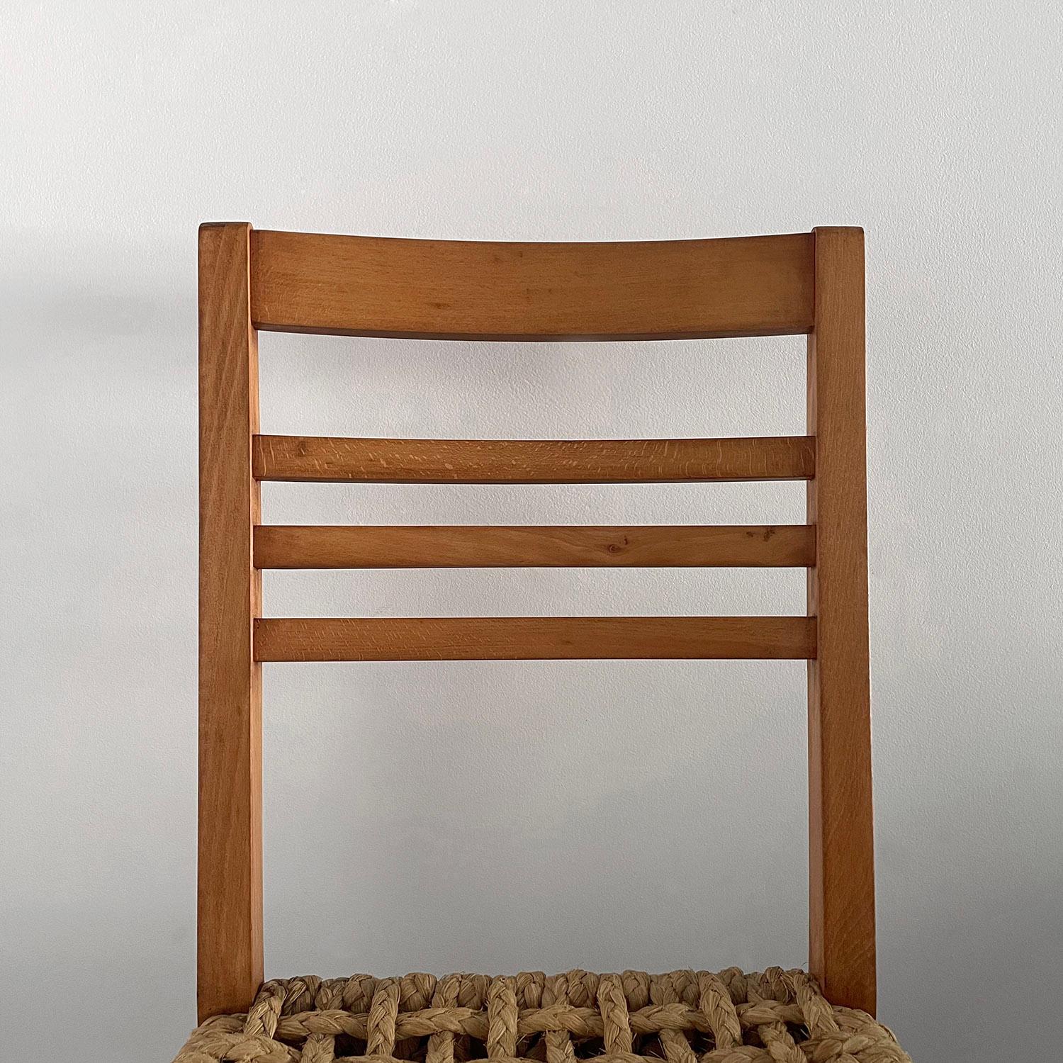 Audoux Minet French Oak & Rope Side Chair  For Sale 1