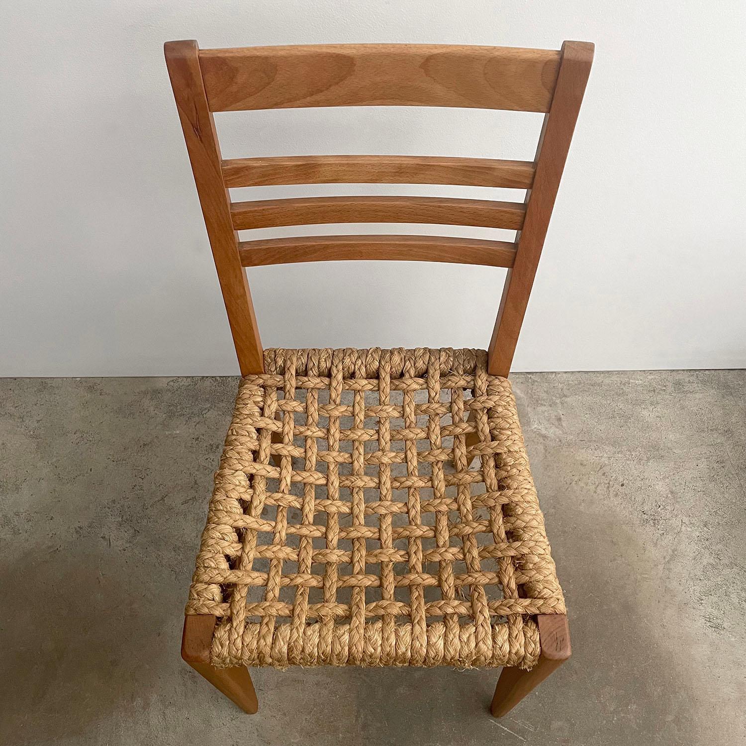  Audoux Minet French Oak & Rope Side Chair  For Sale 3