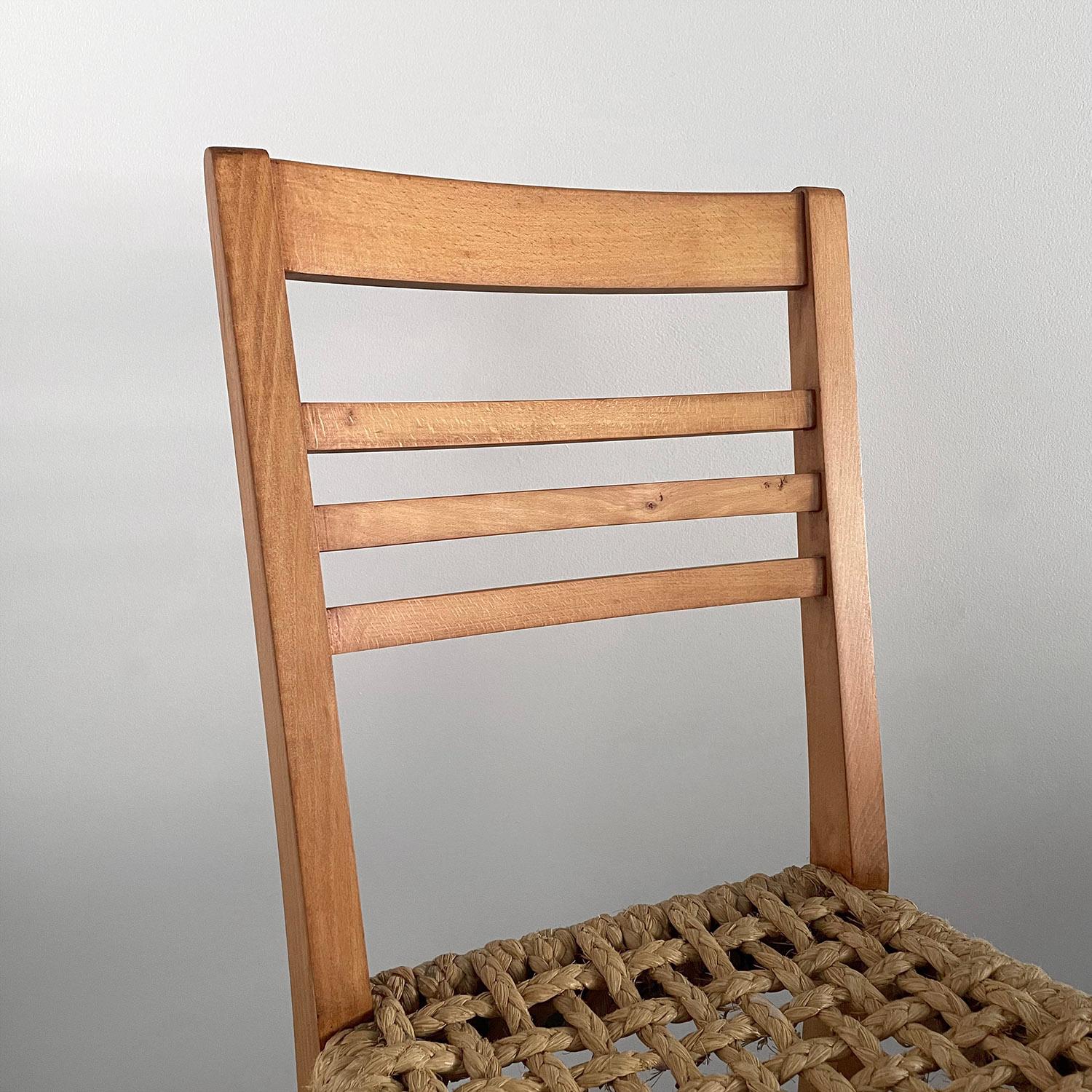 Audoux Minet French Oak & Rope Side Chair  For Sale 4