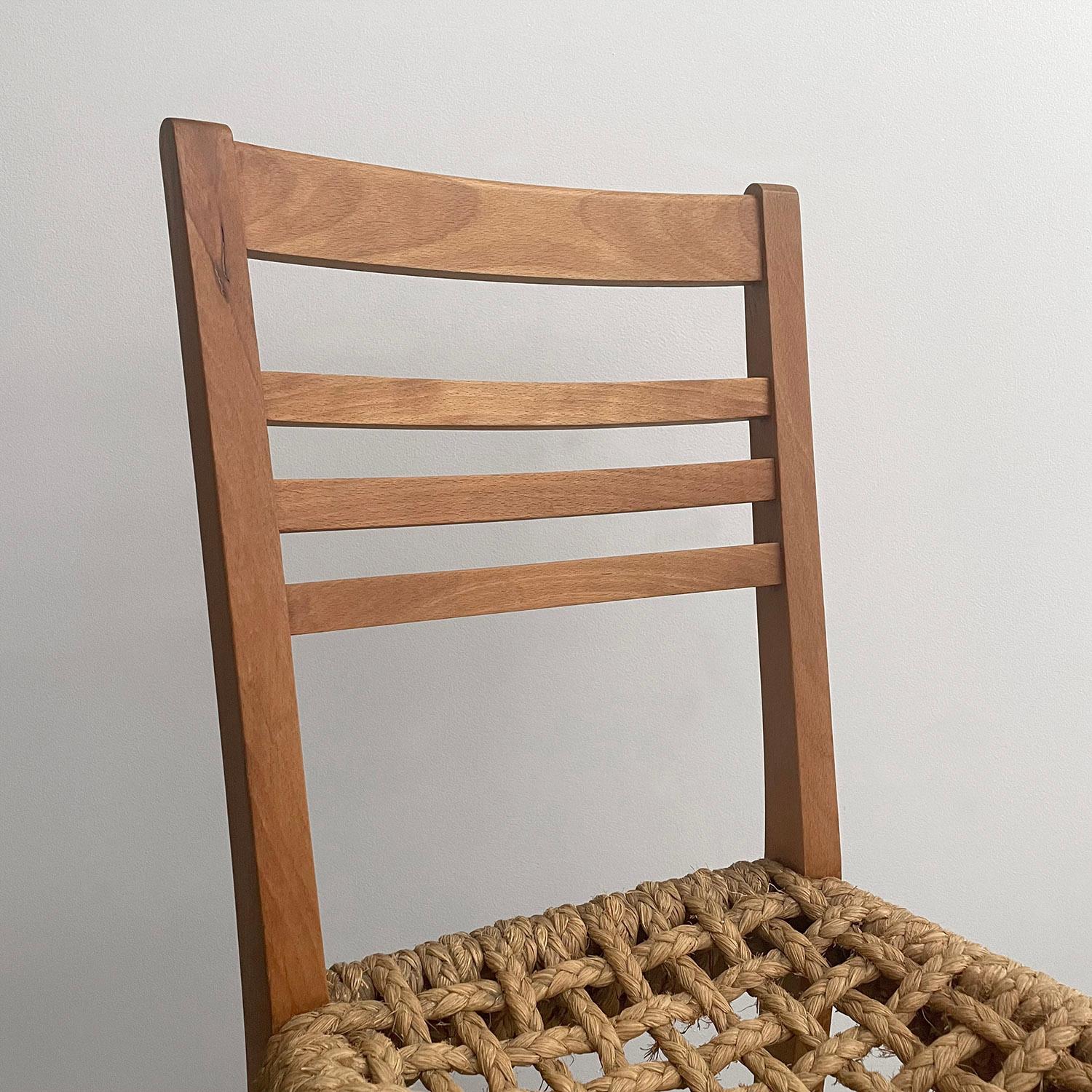  Audoux Minet French Oak & Rope Side Chair  For Sale 5