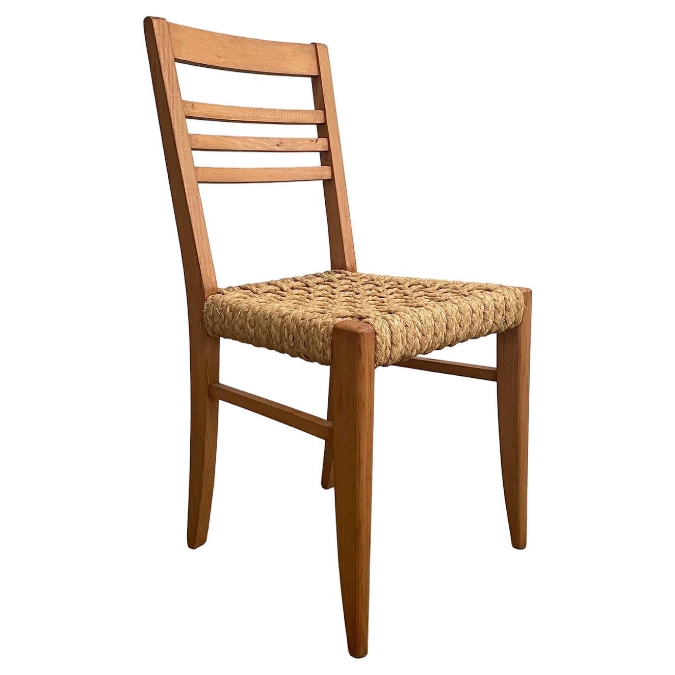 Audoux Minet French Oak & Rope Side Chair  For Sale