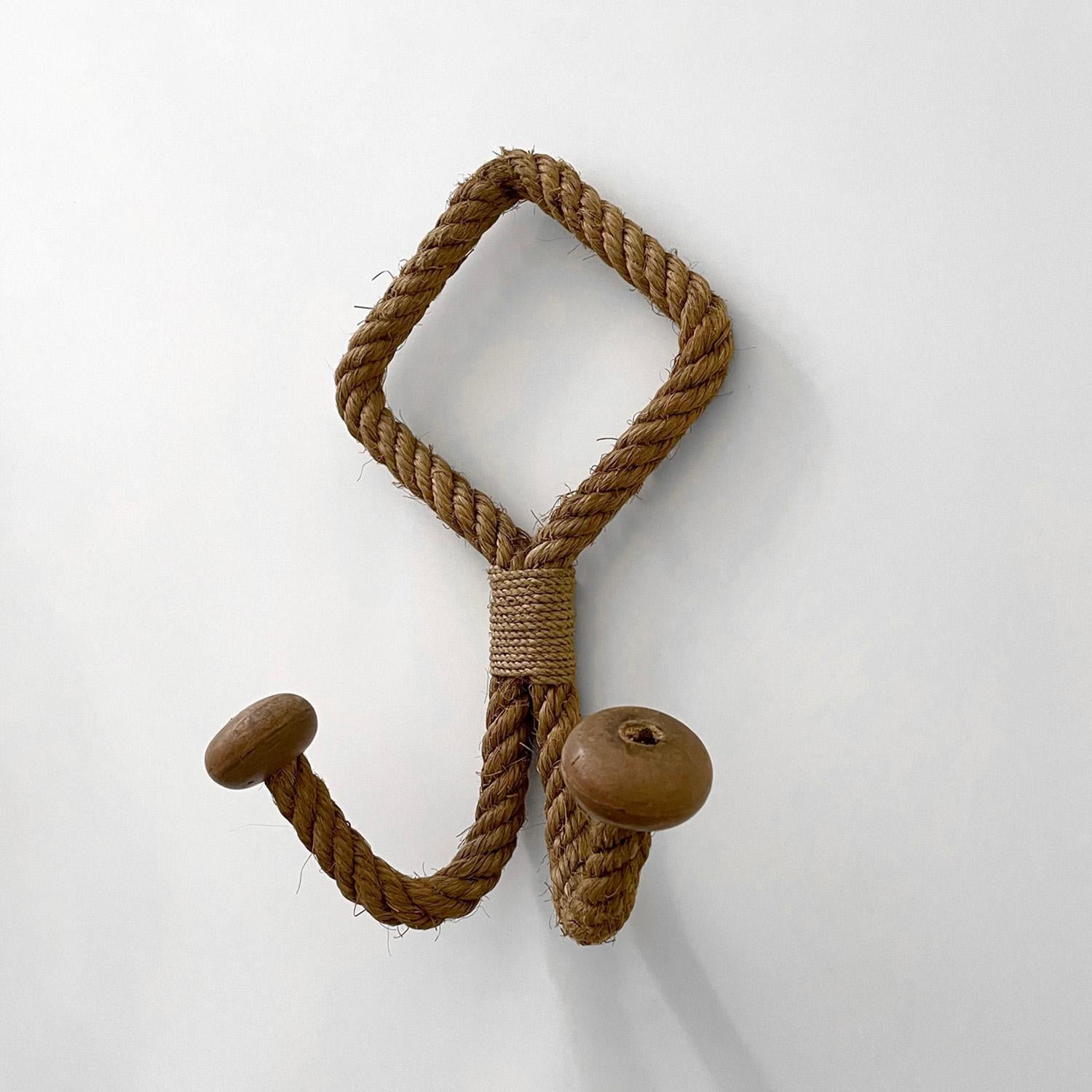 Mid-20th Century Audoux Minet French Rope Double Hook Coat Rack For Sale