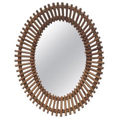 Audoux Minet, Interesting Oval Rattan Mirror, circa 1950