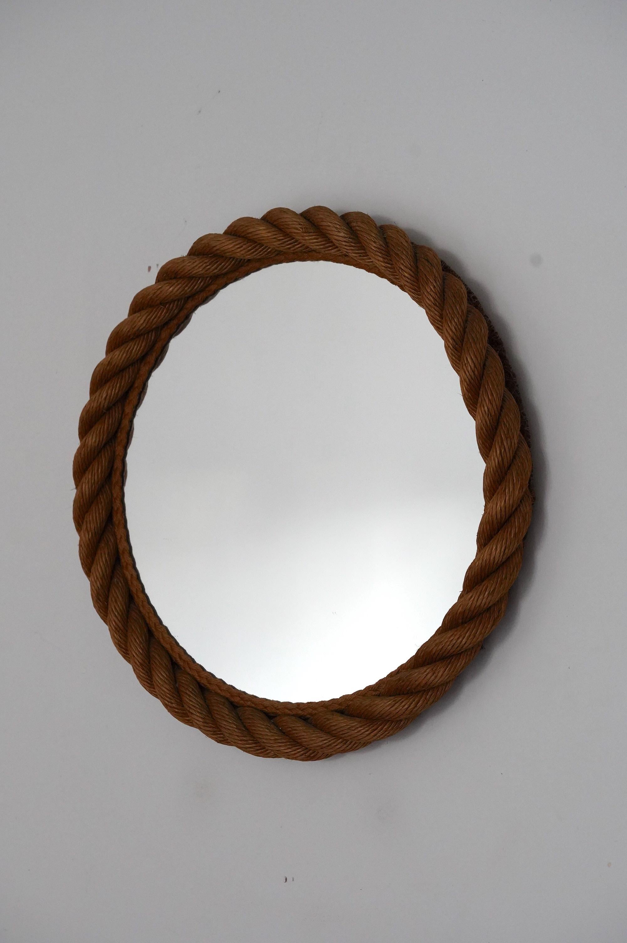 Audoux & Minet Large Round rope Mirror, France 1950s In Good Condition In La Teste De Buch, FR