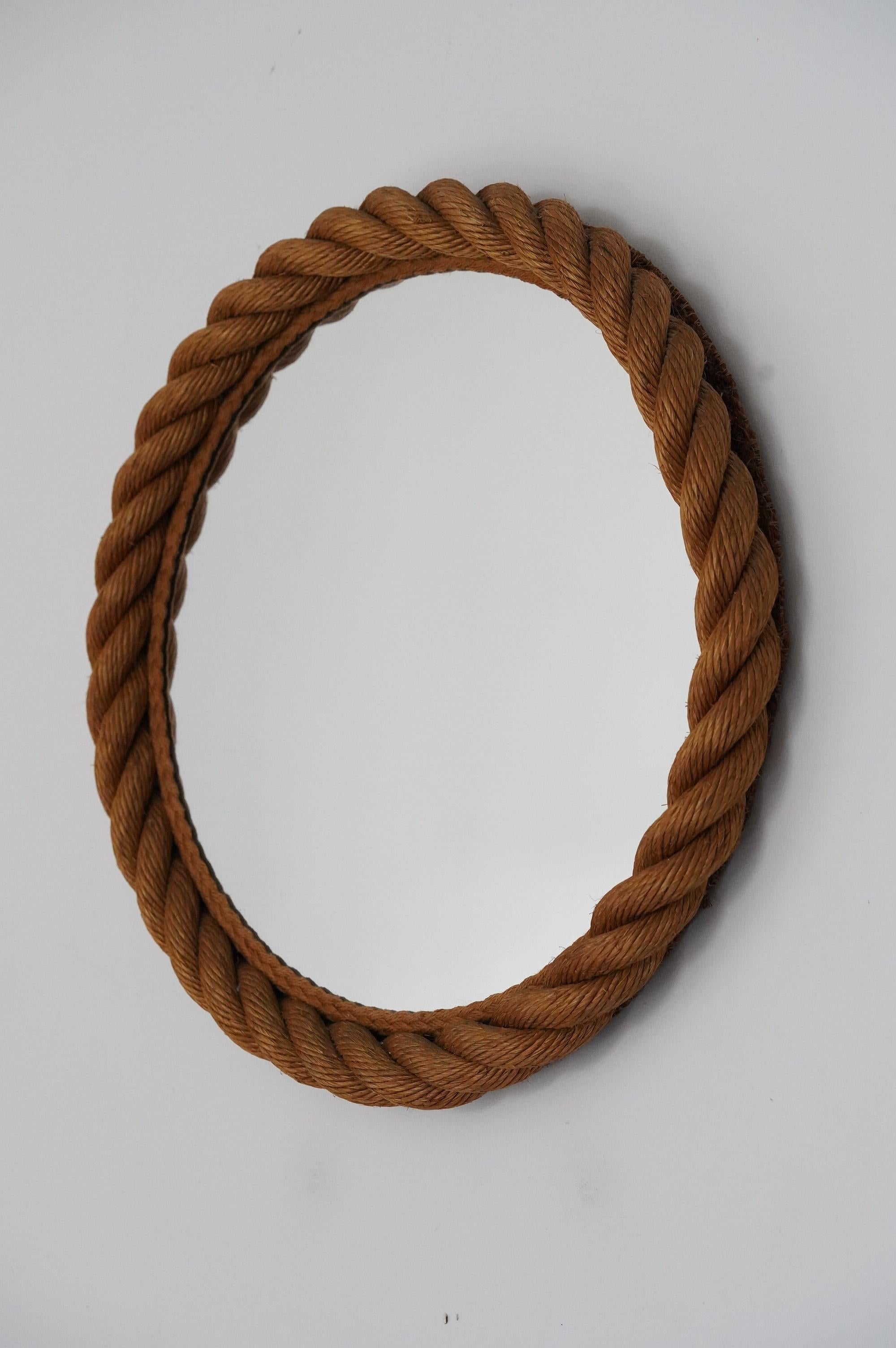 Mid-20th Century Audoux & Minet Large Round rope Mirror, France 1950s
