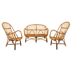 Audoux-Minet, Living Room Set, Bamboo and Rattan, circa 1960, France