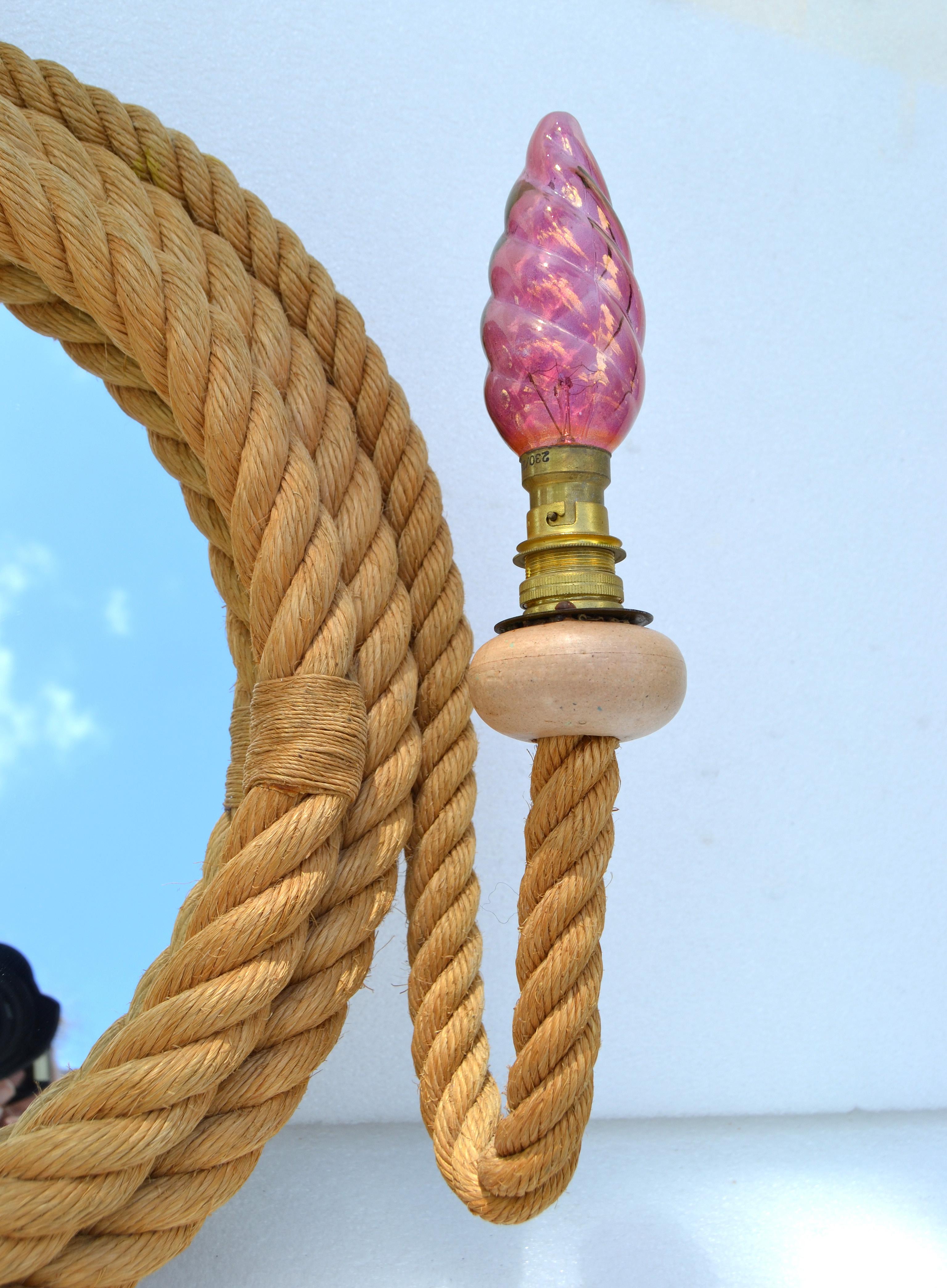 Audoux & Minet Sconce nautiche a 2 luci con specchio rotondo Francia 1960 Medioevo in vendita 2