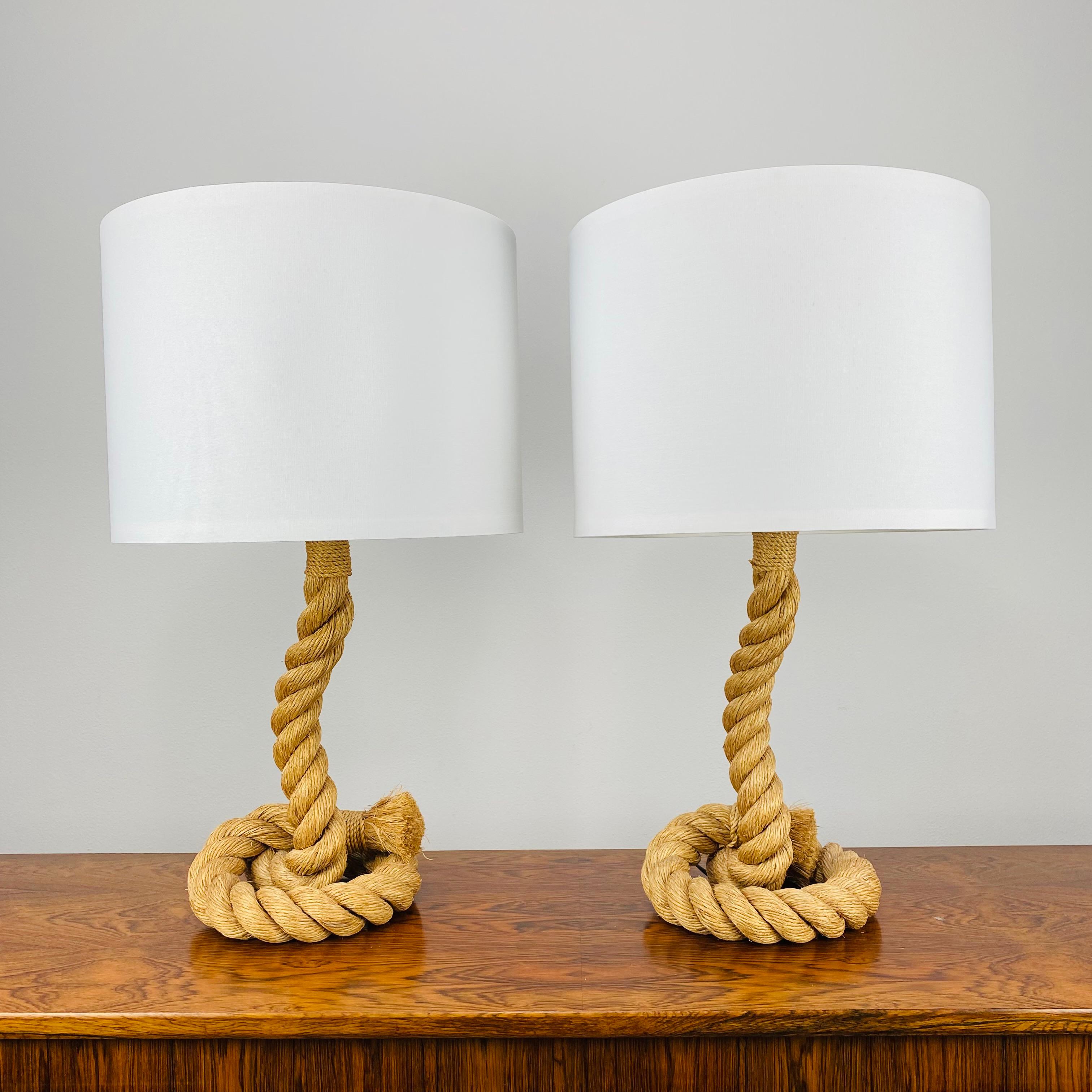 French Audoux Minet pair of cord lamps  For Sale
