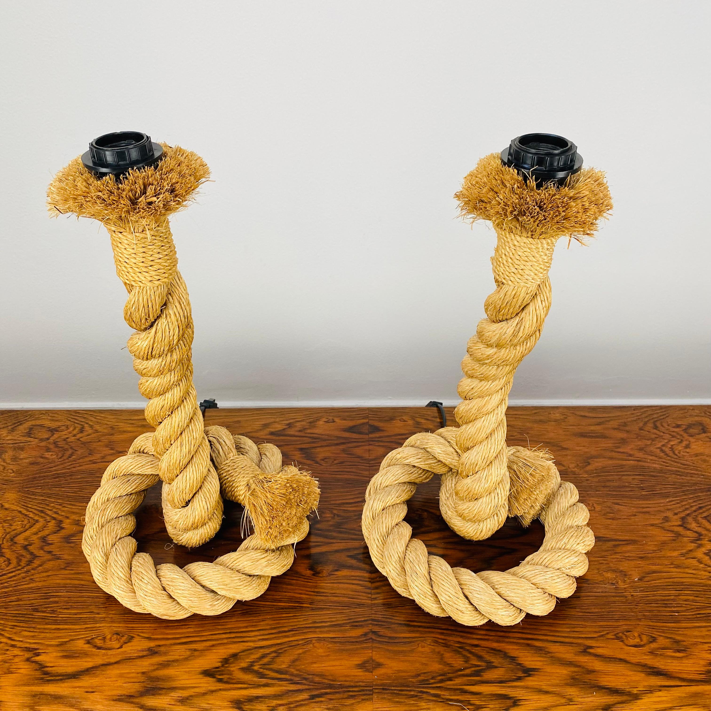 Cord Audoux Minet pair of cord lamps  For Sale