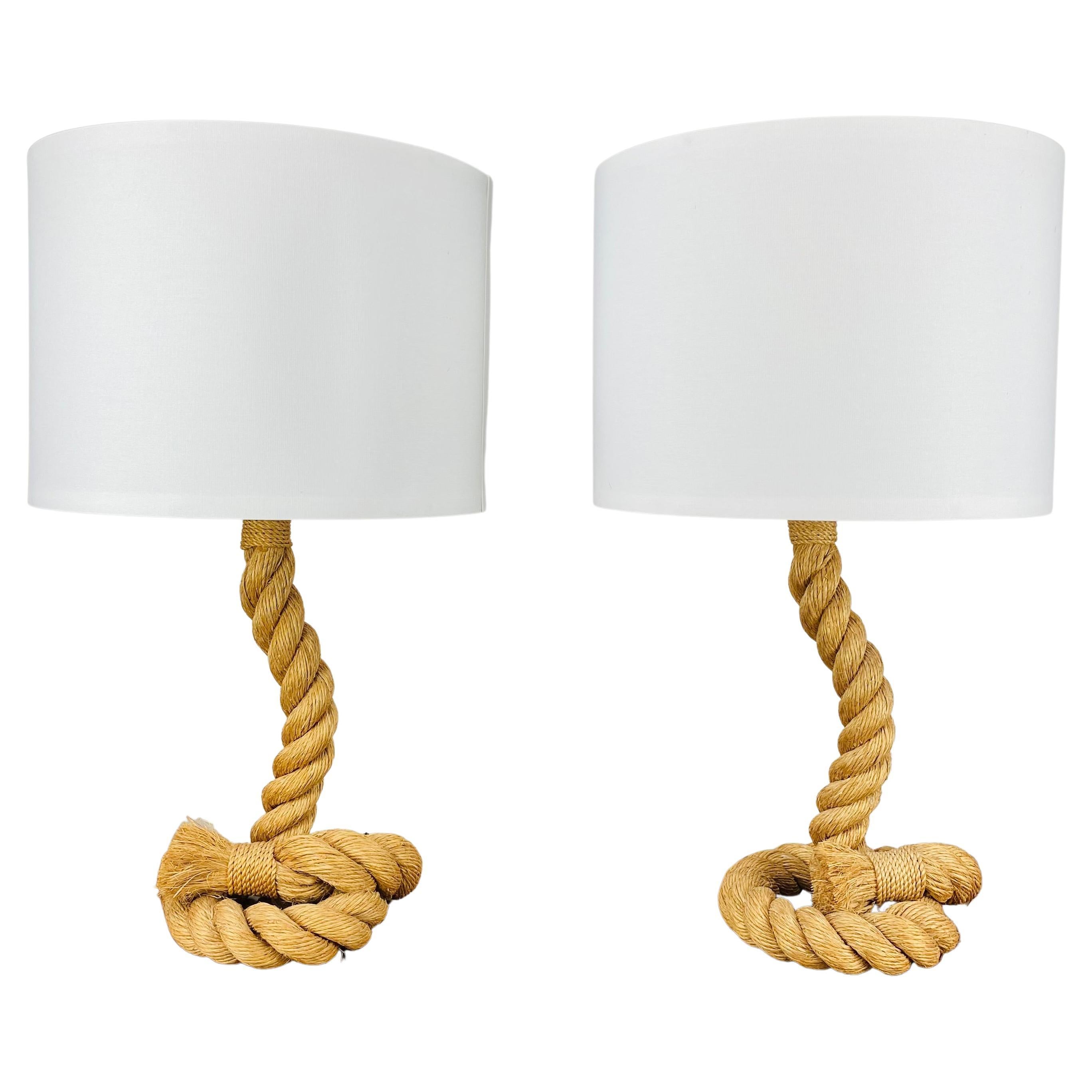 Audoux Minet pair of cord lamps  For Sale