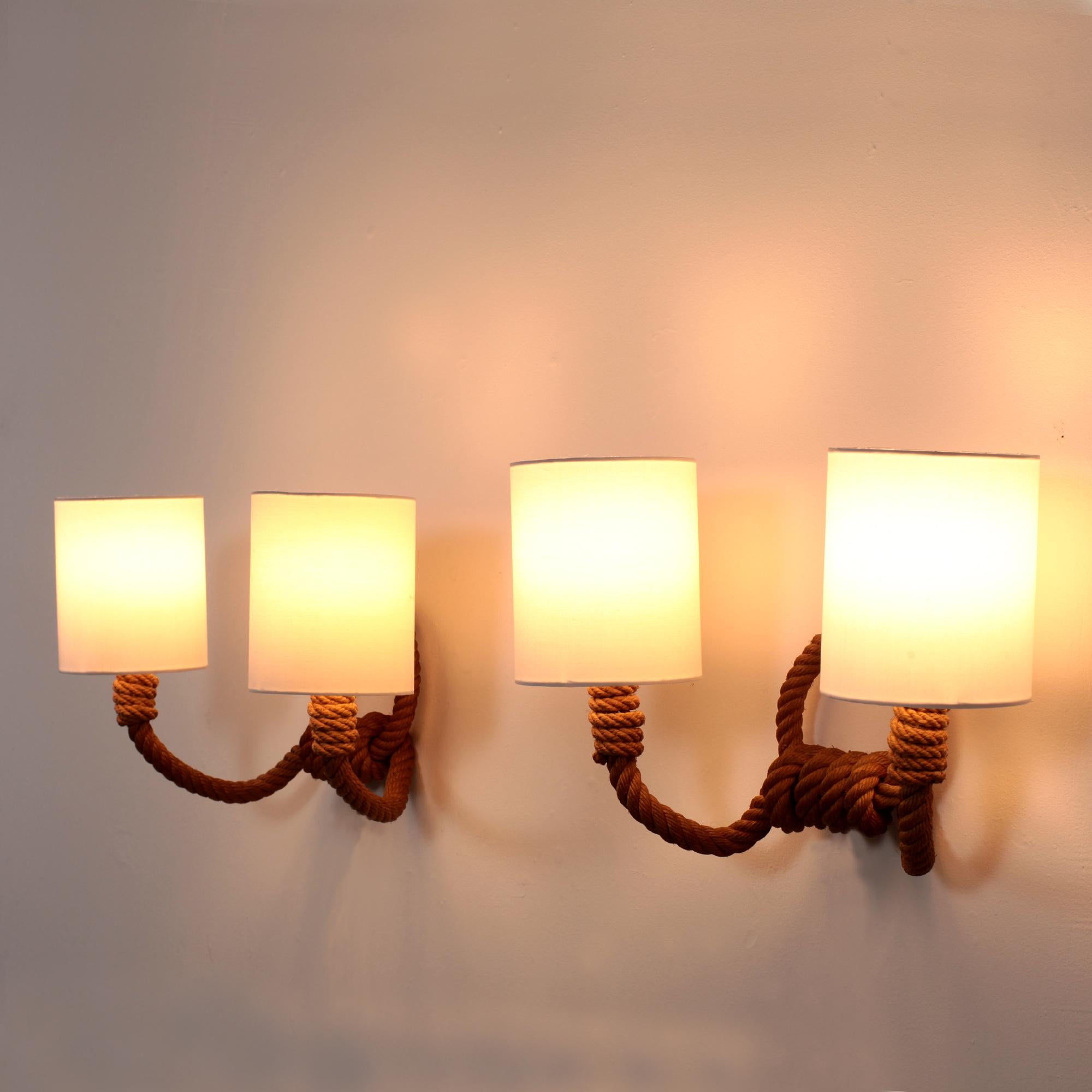 Audoux-Minet Pair of Two Lights Rope Sconces, France, 1950 In Good Condition For Sale In Saint  Ouen, FR