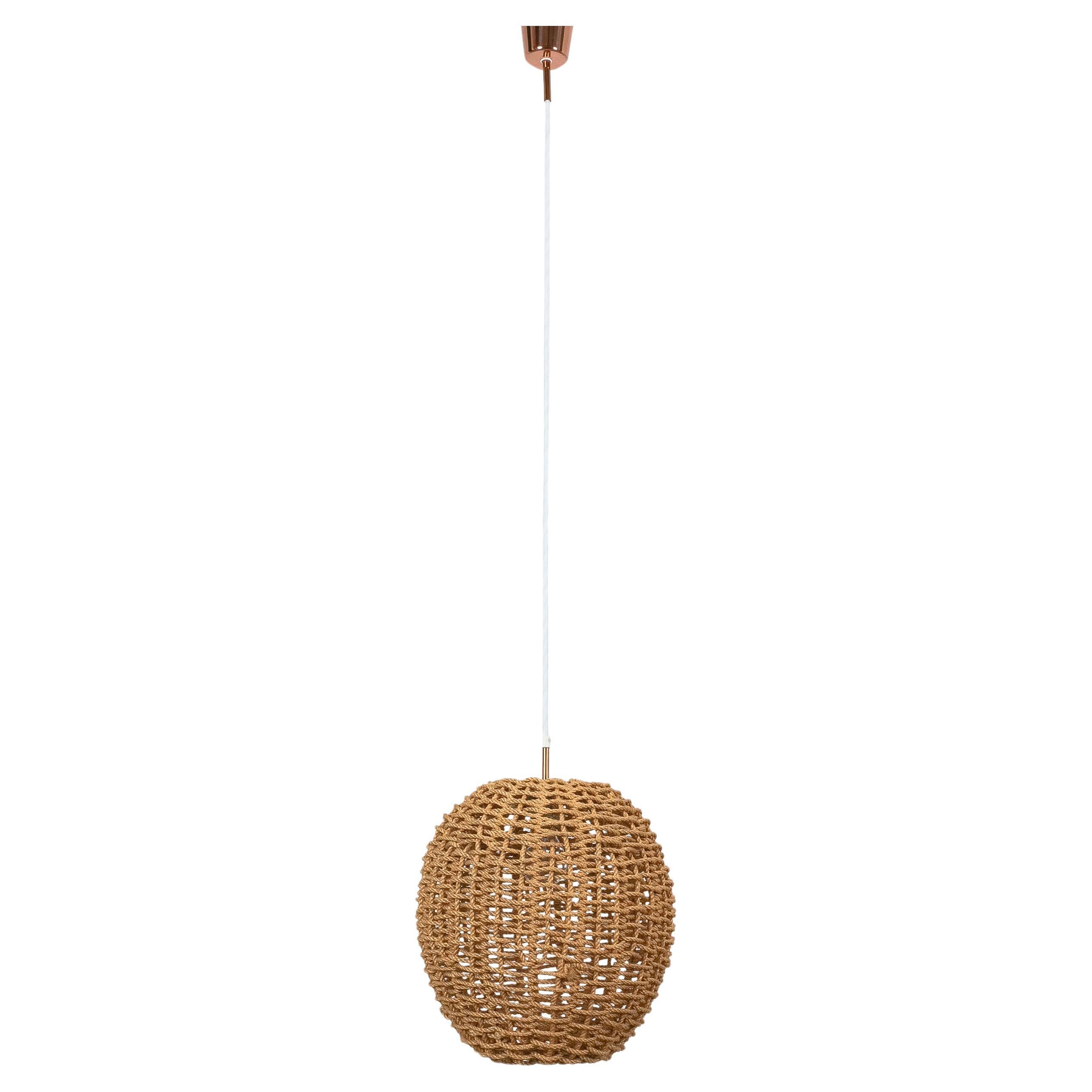 Audoux Minet Pendant Lamp Made from Rope and Brass, France, 1950 For Sale 6