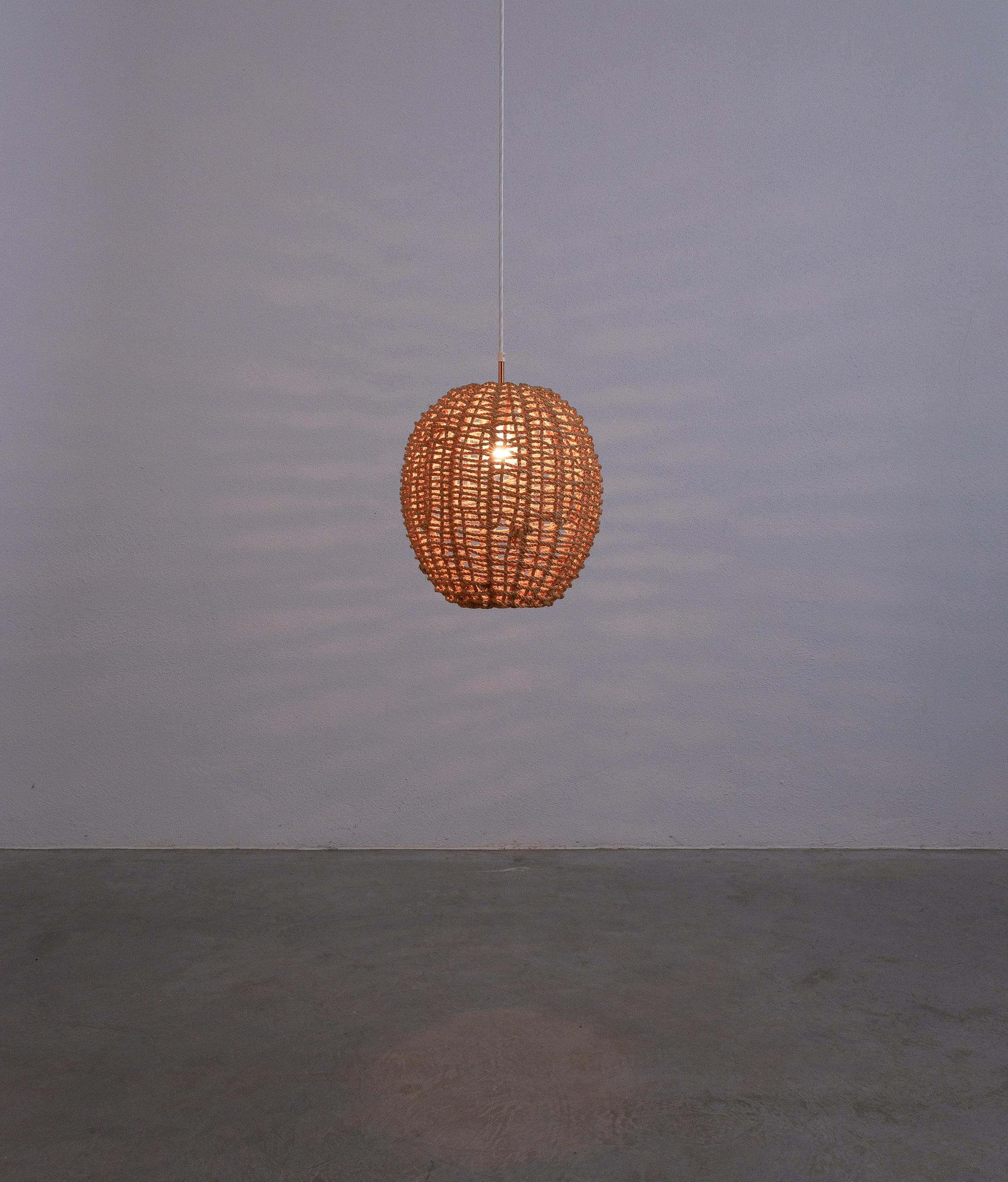 Audoux Minet Pendant Lamp Made from Rope and Brass, France, 1950
12.6