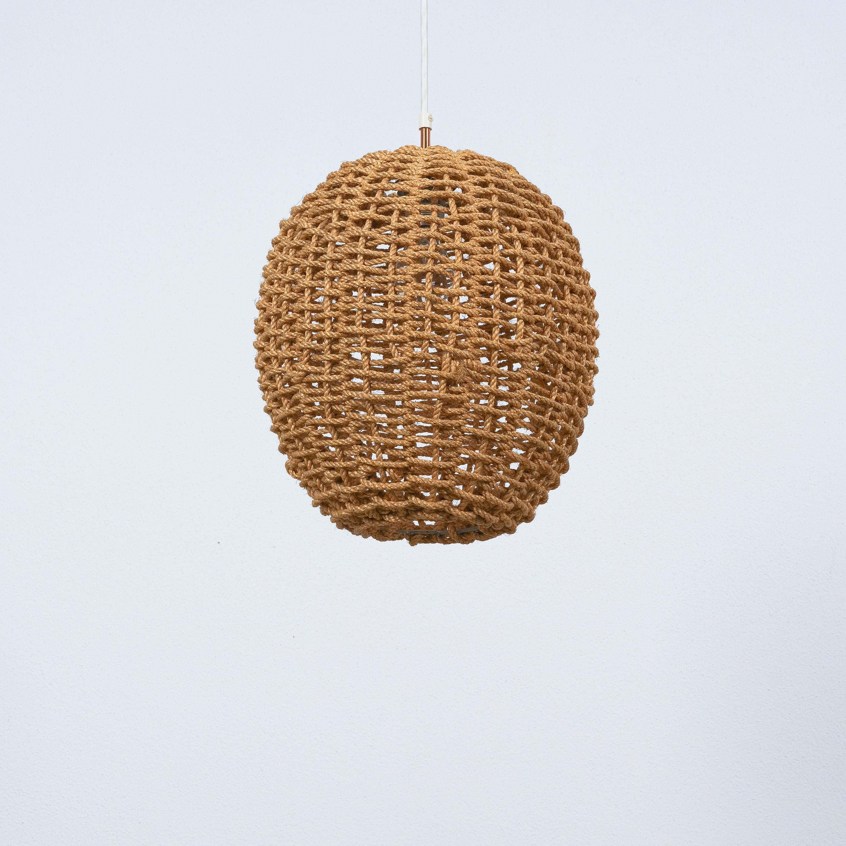 Audoux Minet Pendant Lamp Made from Rope and Brass, France, 1950 For Sale 1