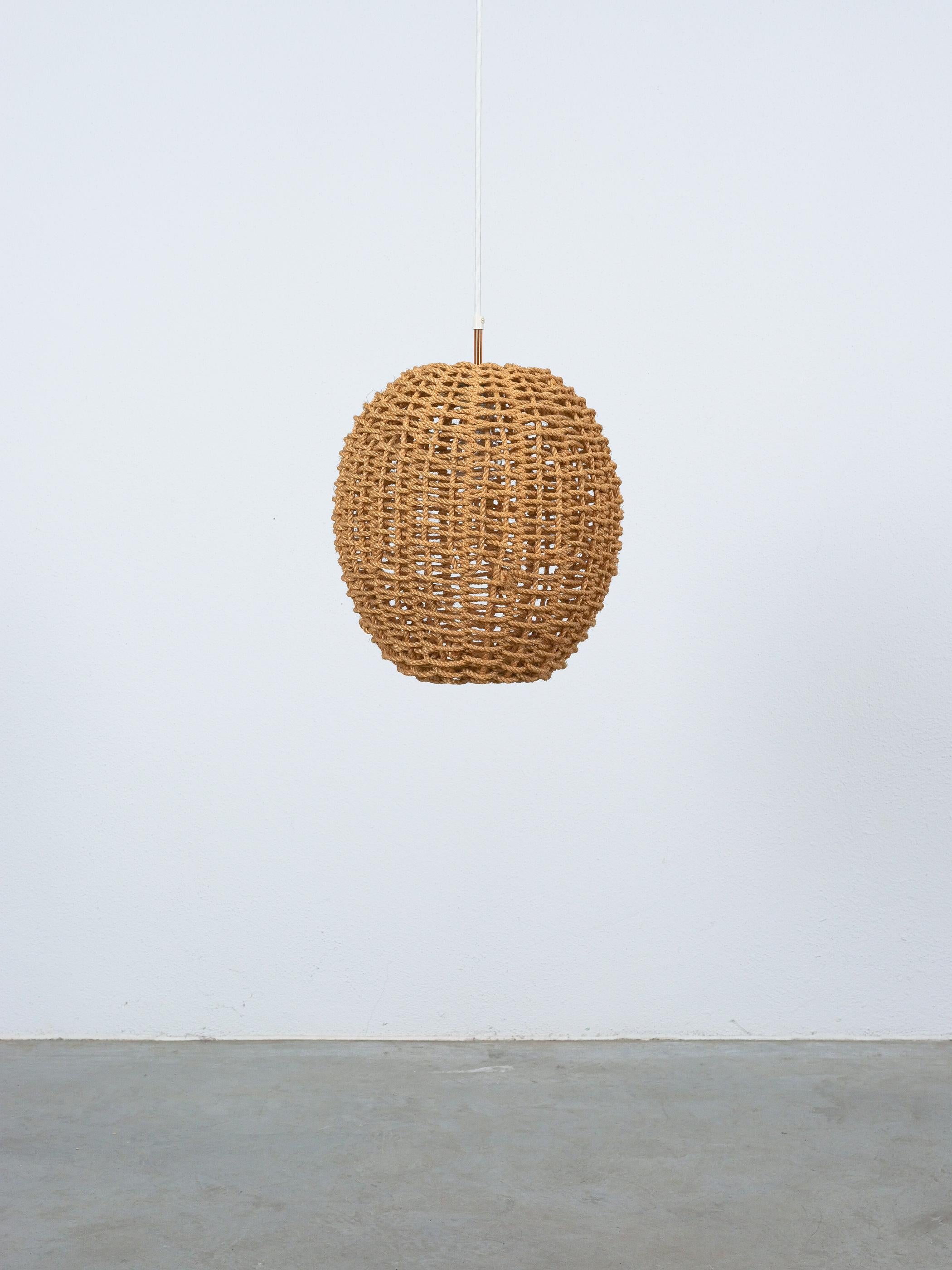 Audoux Minet Pendant Lamp Made from Rope and Brass, France, 1950 For Sale 2
