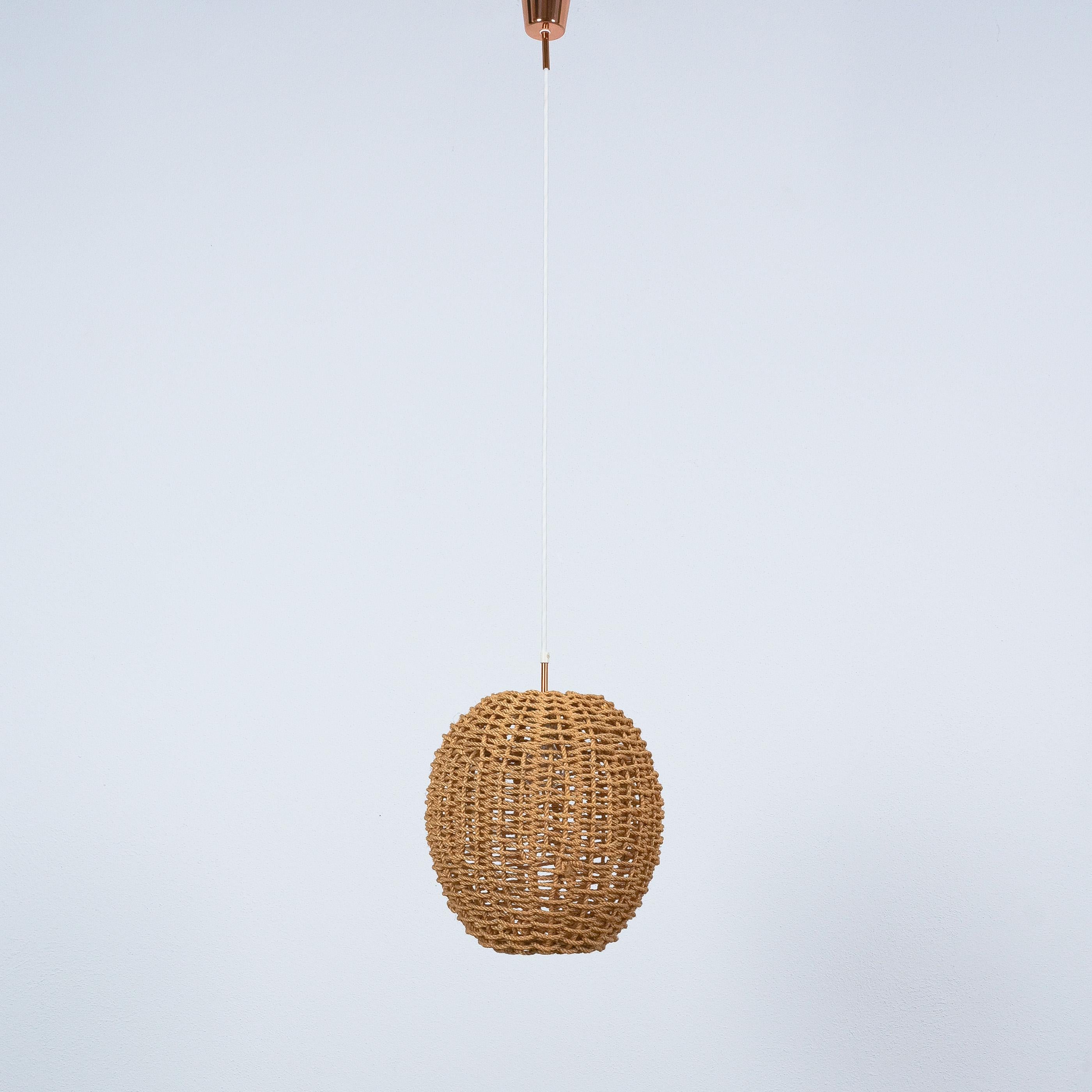 Audoux Minet Pendant Lamp Made from Rope and Brass, France, 1950 For Sale 3