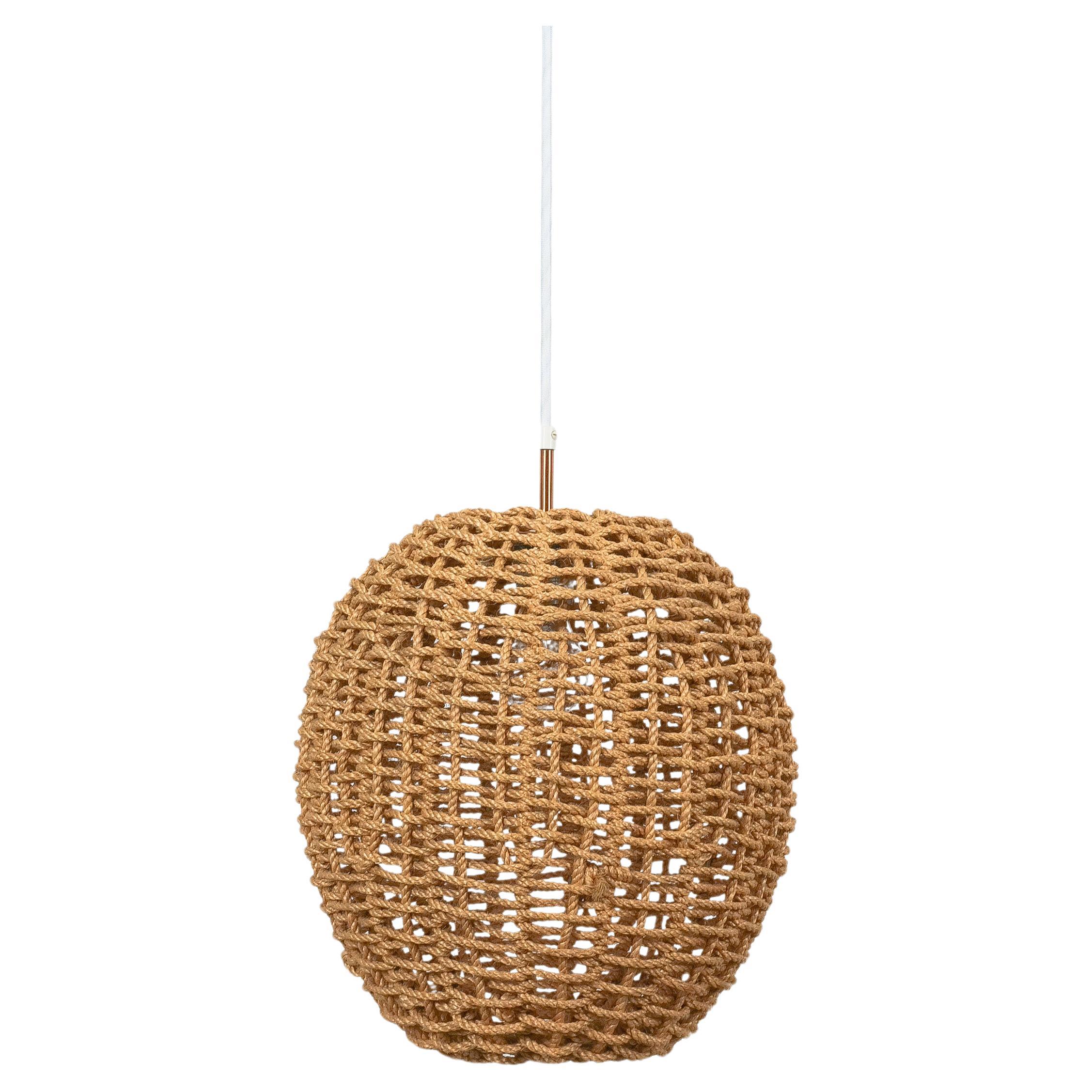 Audoux Minet Pendant Lamp Made from Rope and Brass, France, 1950 For Sale