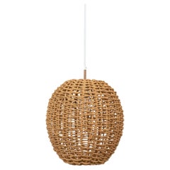 Retro Audoux Minet Pendant Lamp Made from Rope and Brass, France, 1950