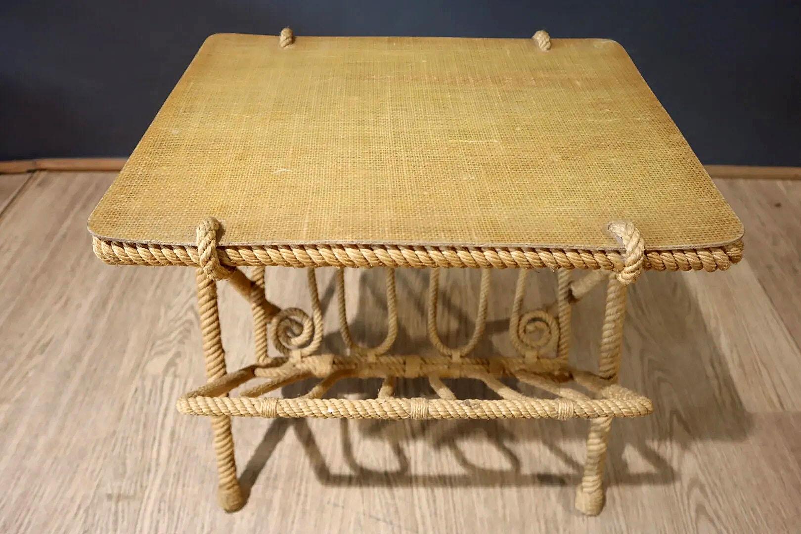 Rope Audoux-Minet rare pair of side tables circa 1950 For Sale
