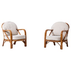 Conjunto de sillón de ratán Audoux-Minet - Tejido Bouclé - Francia 1960