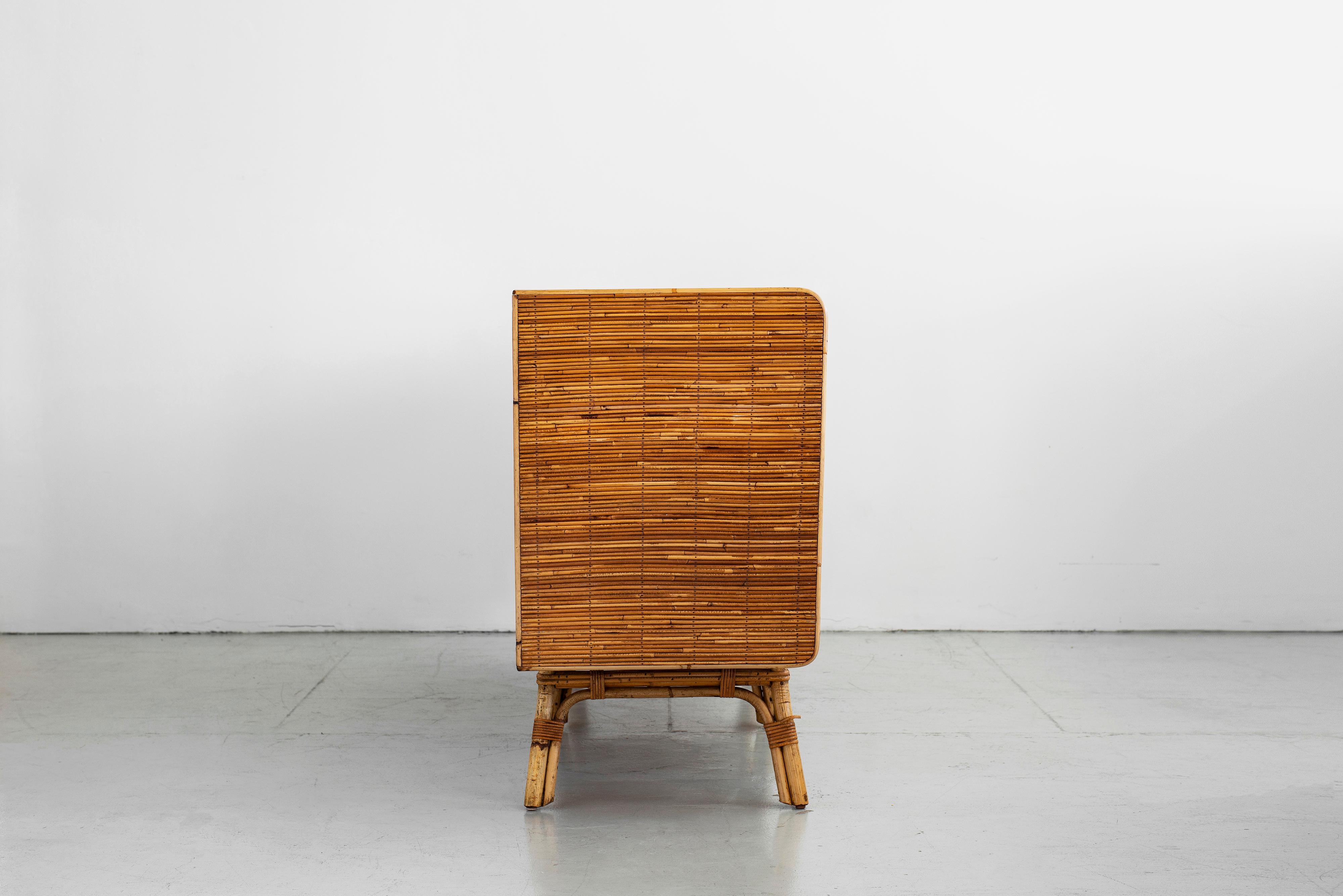 French Audoux Minet Rattan Sideboard