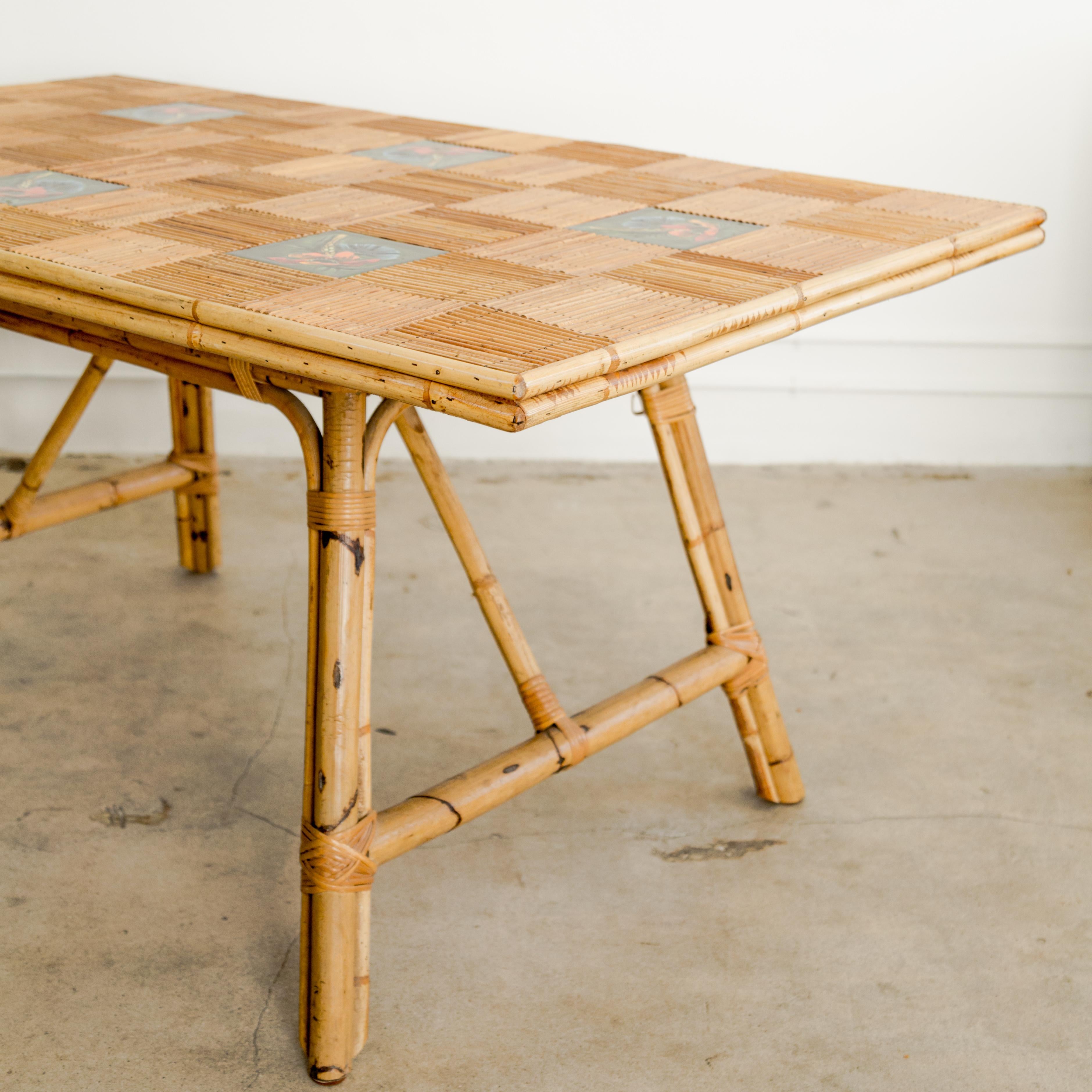 Audoux Minet + Roger Capron  Bamboo + Tile Dining Table For Sale 7