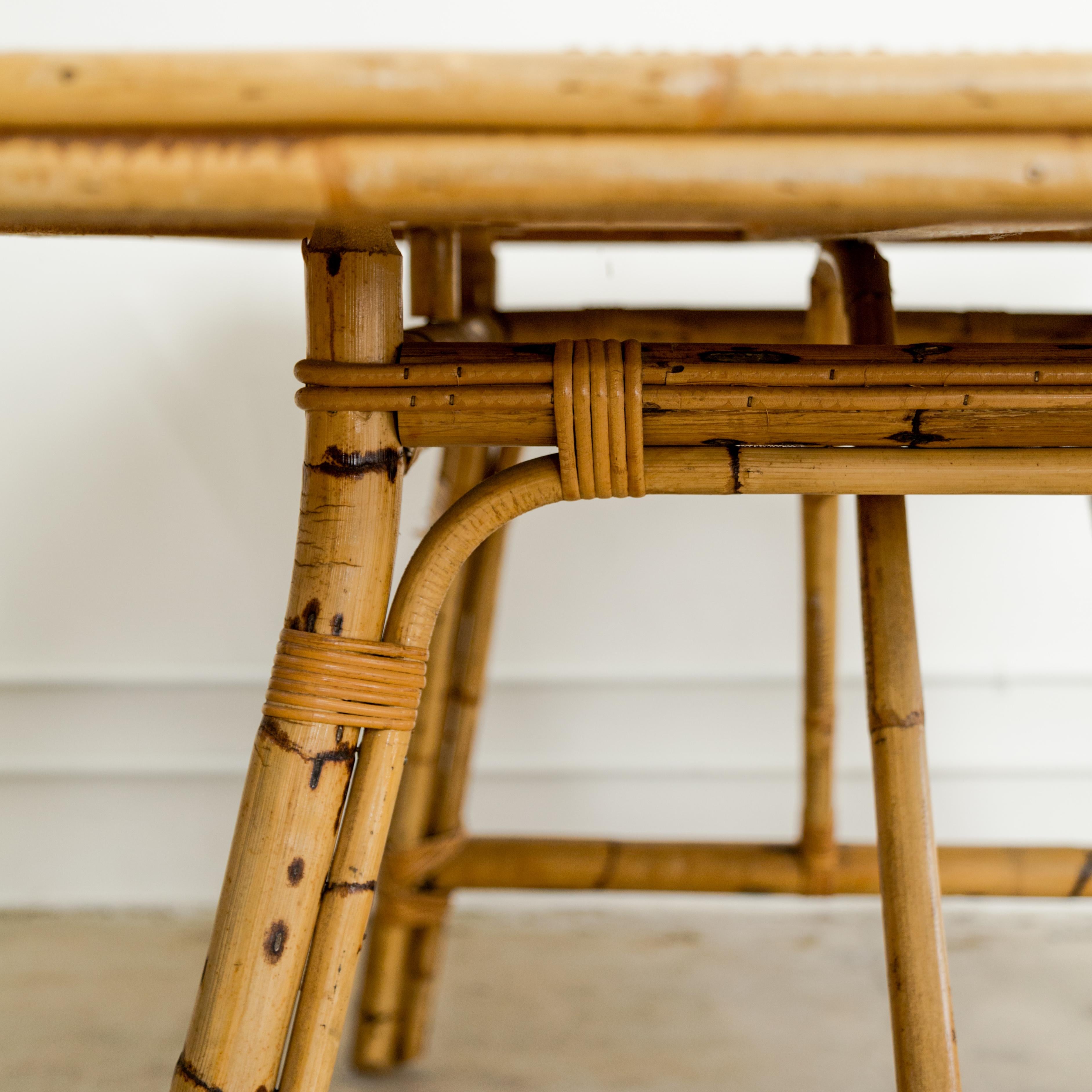 Mid-20th Century Audoux Minet + Roger Capron  Bamboo + Tile Dining Table For Sale