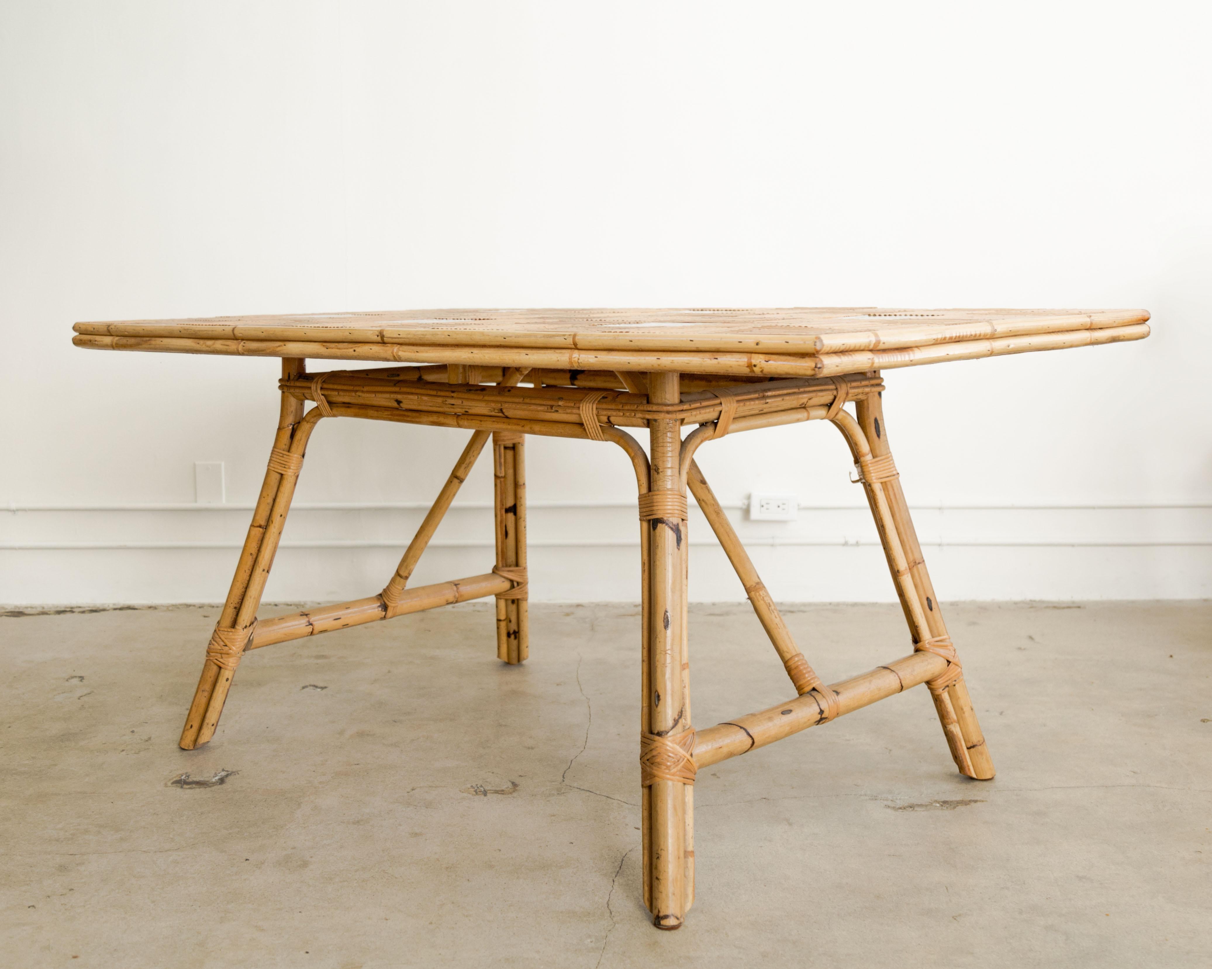 Audoux Minet + Roger Capron  Bamboo + Tile Dining Table For Sale 2