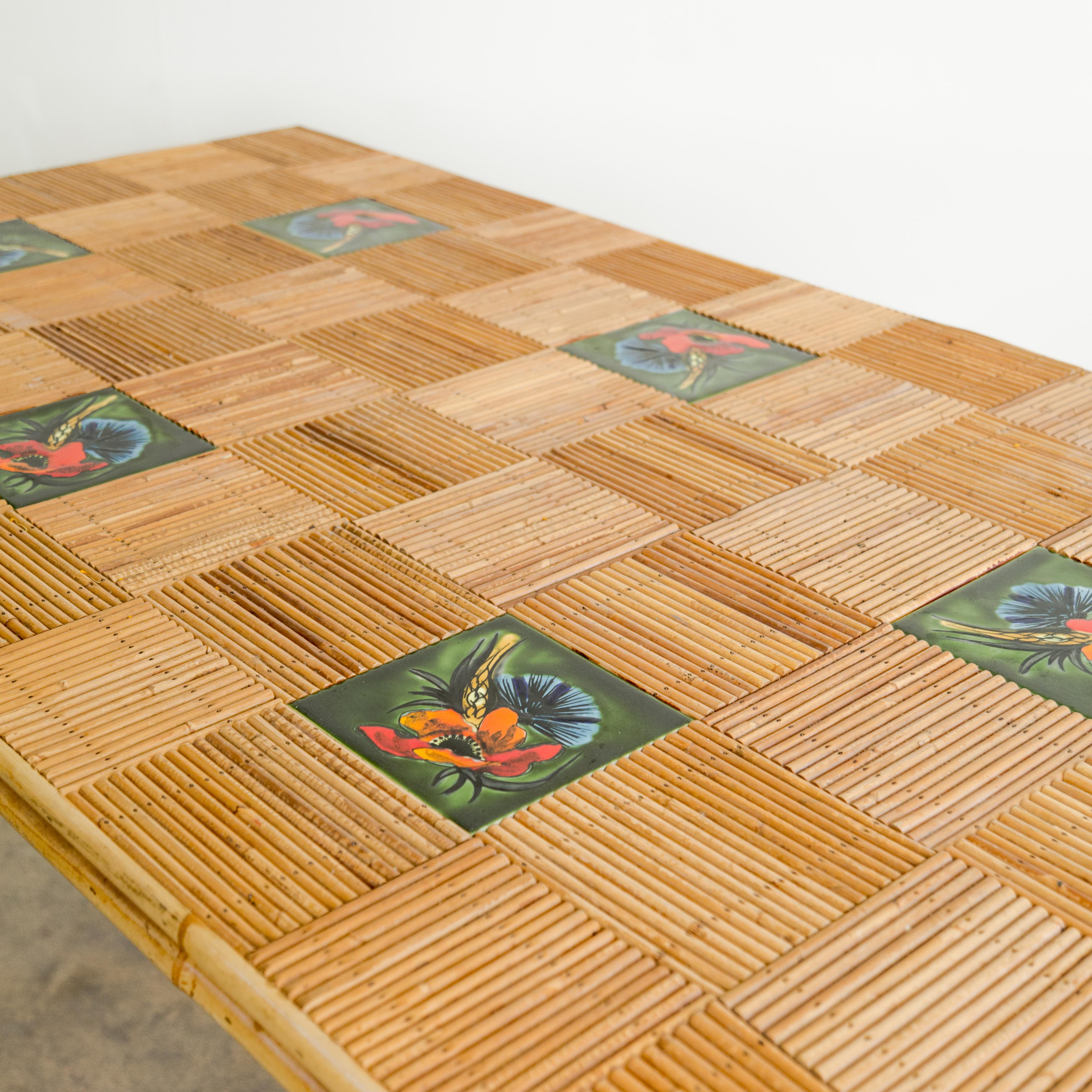 Audoux Minet + Roger Capron  Bamboo + Tile Dining Table For Sale 3