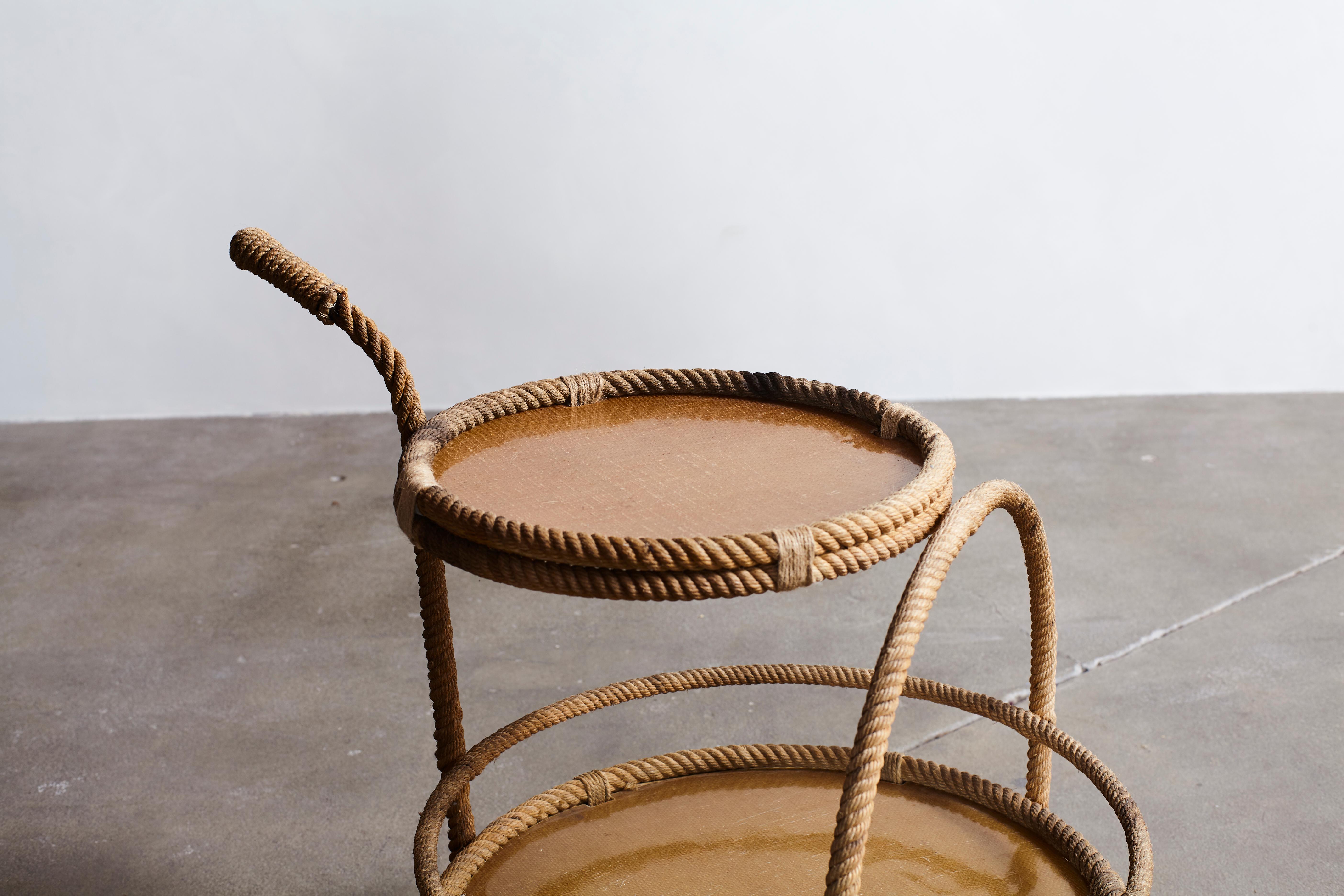 Audoux-Minet Rope and Fiberglass Side Table In Distressed Condition In Los Angeles, CA