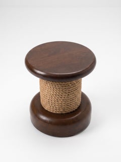 Audoux-Minet Rope and Wood Stool - France - 1950s