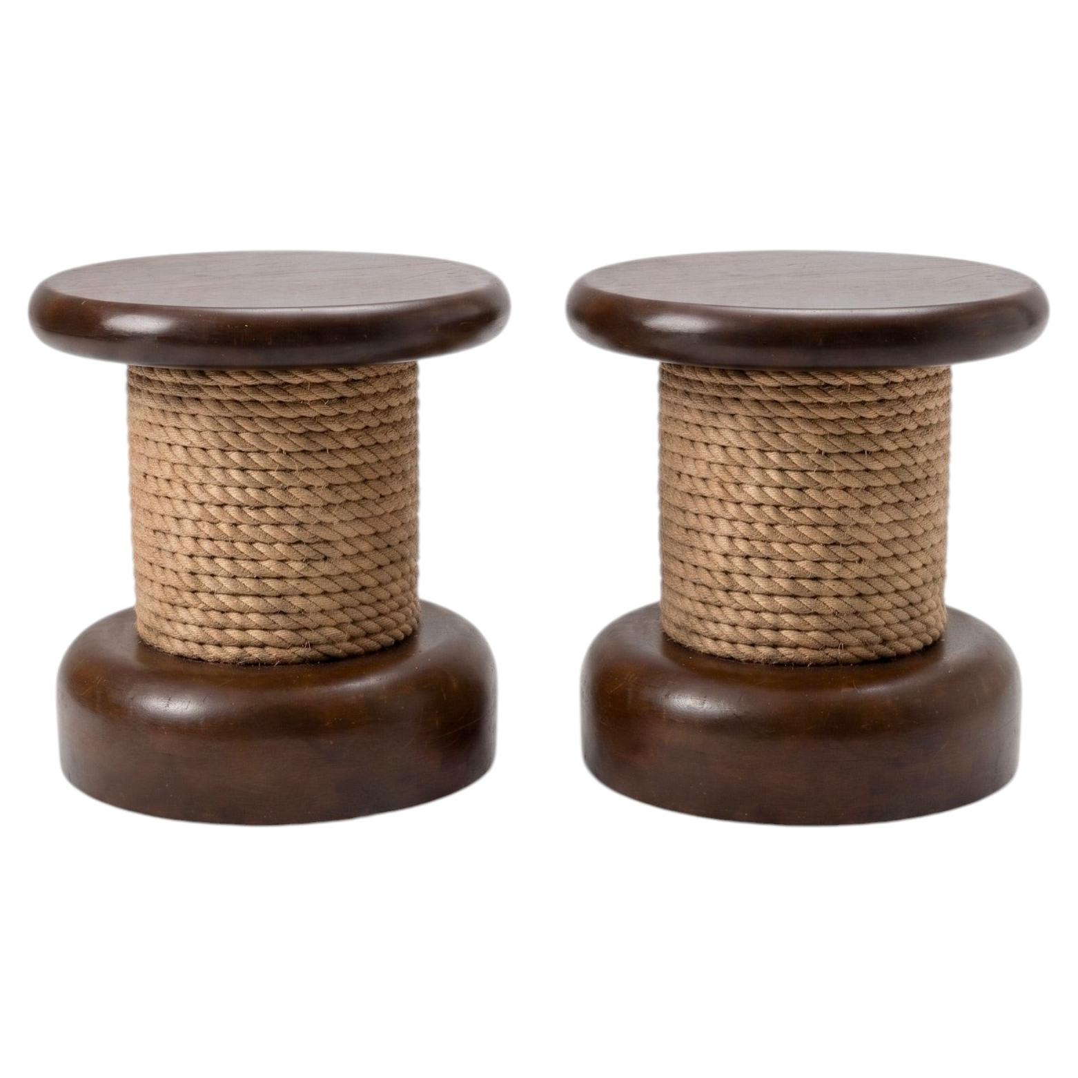 Audoux-Minet Rope and Wood Stool - France - 1950s