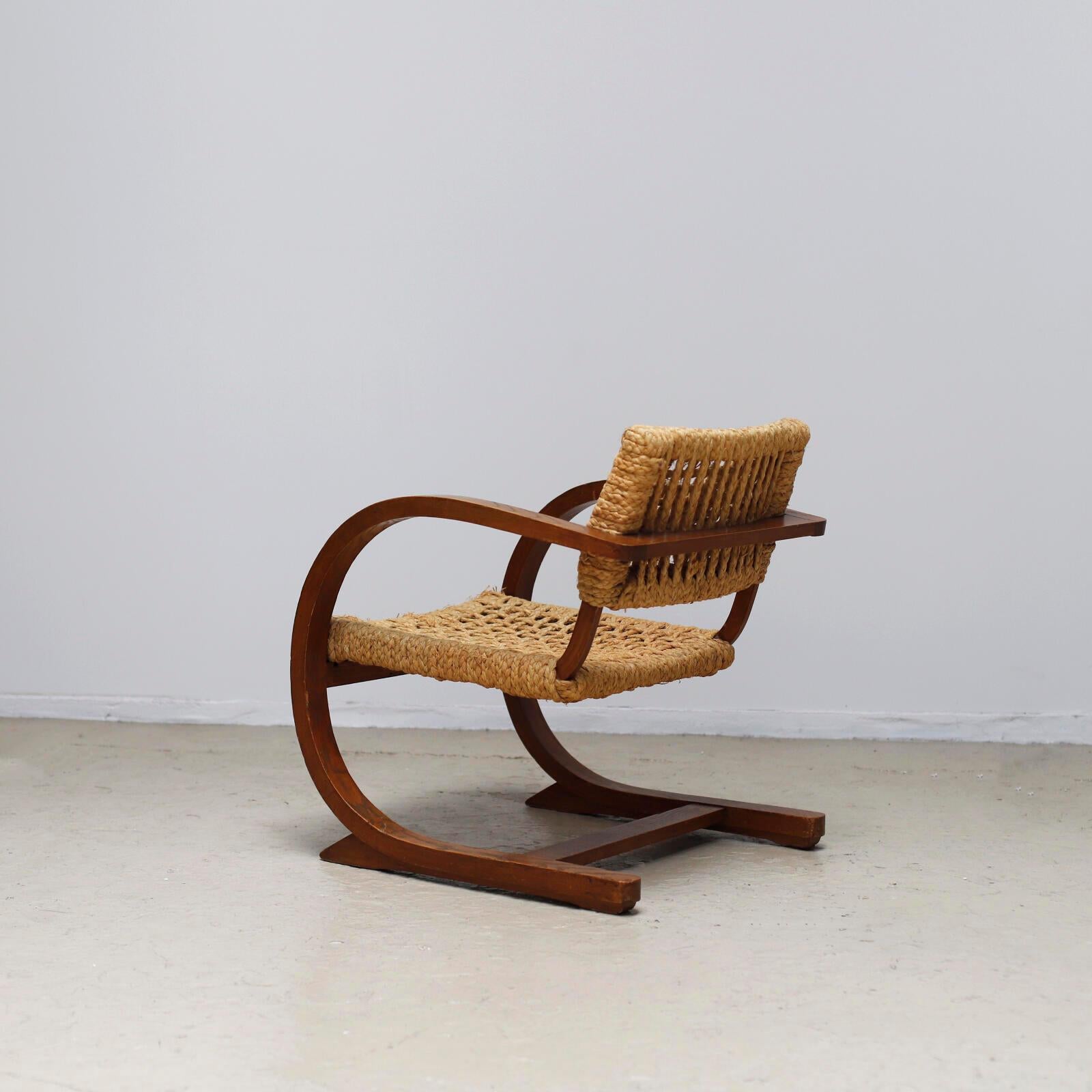 Audoux Minet Rope Armchair for Vibo, 1950s In Fair Condition In Edogawa-ku Tokyo, JP