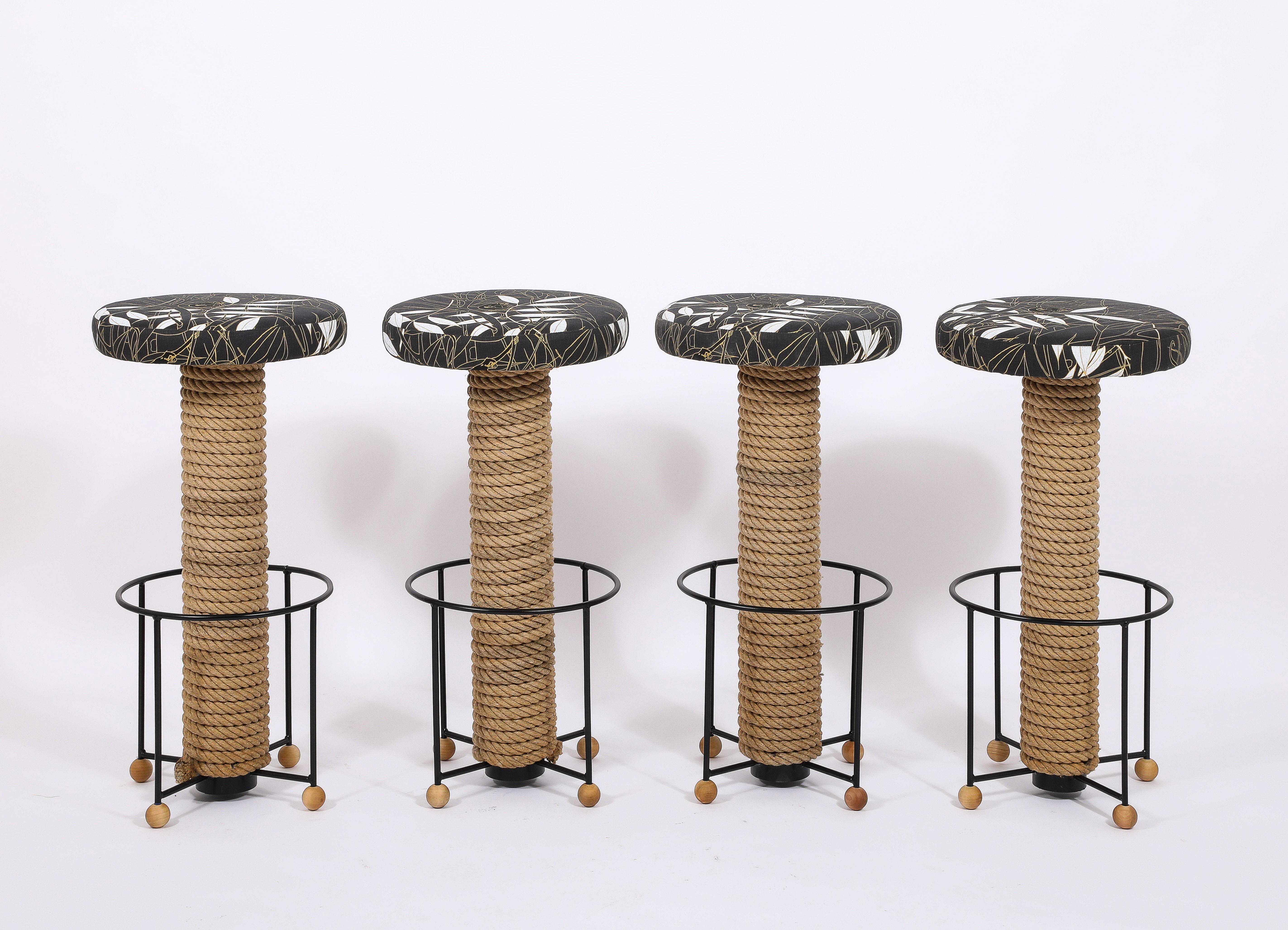 Audoux Minet Rope Barstools, France 1950's For Sale 3