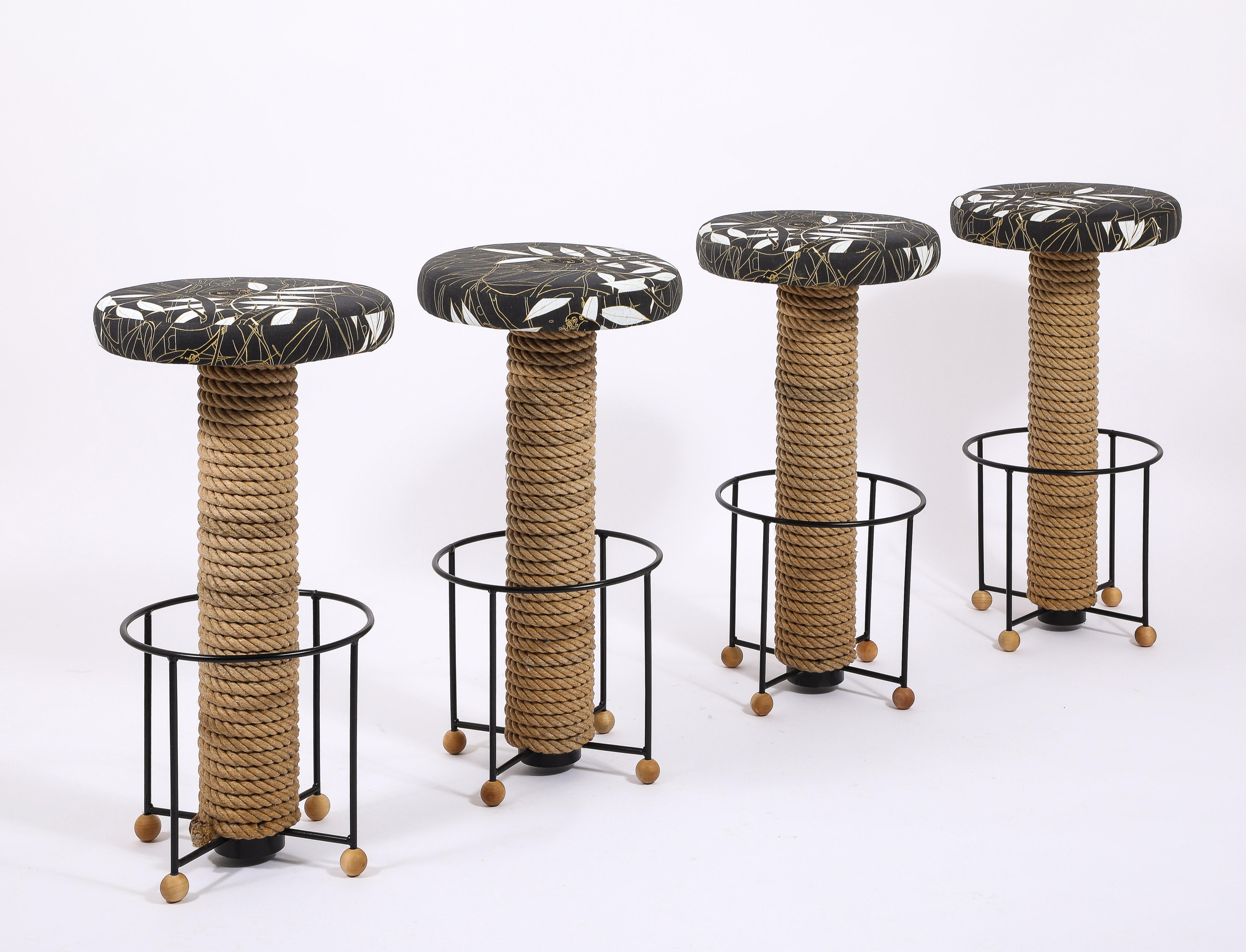 Audoux Minet Rope Barstools, France 1950's For Sale 6