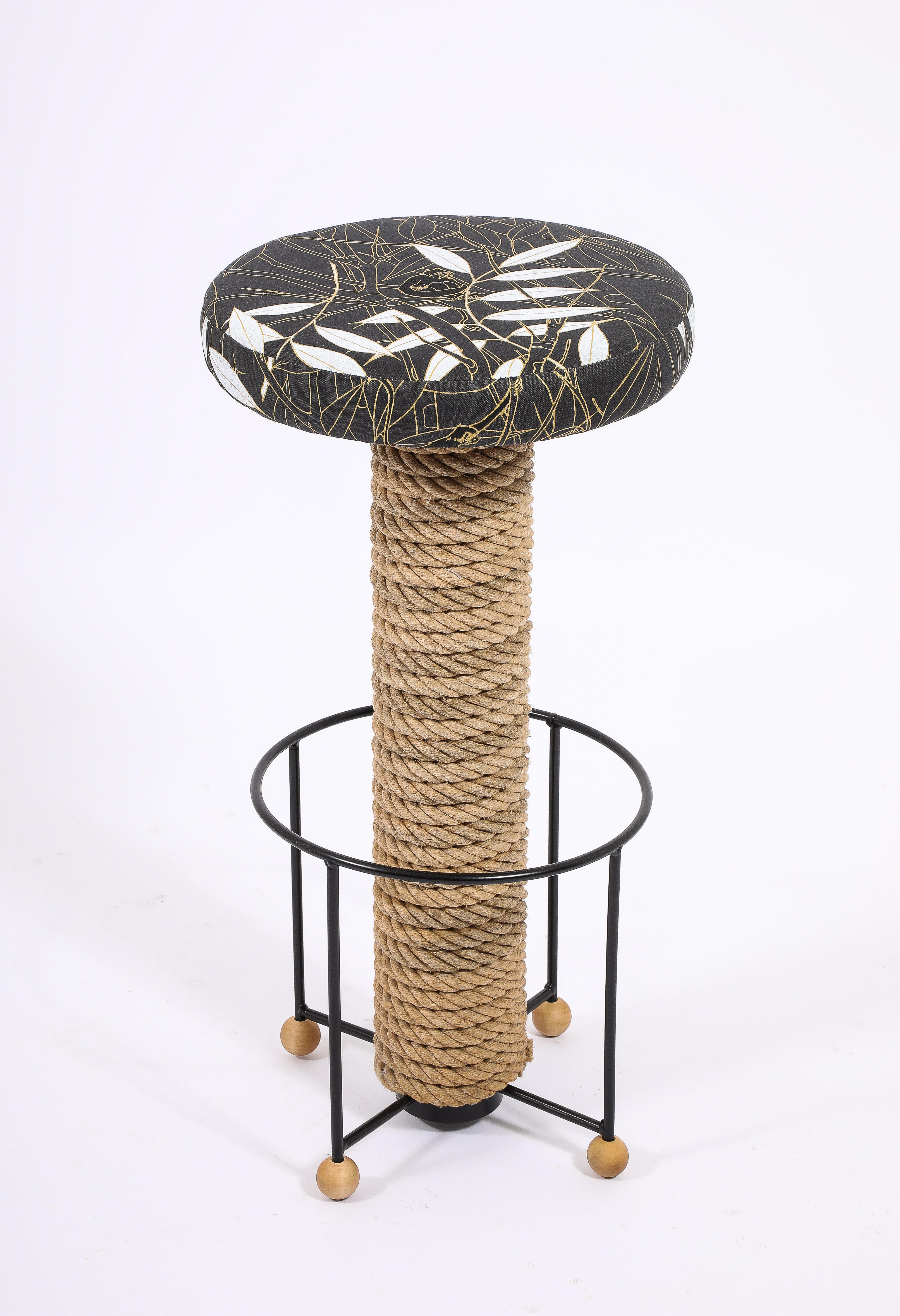 French Audoux Minet Rope Barstools, France 1950's For Sale