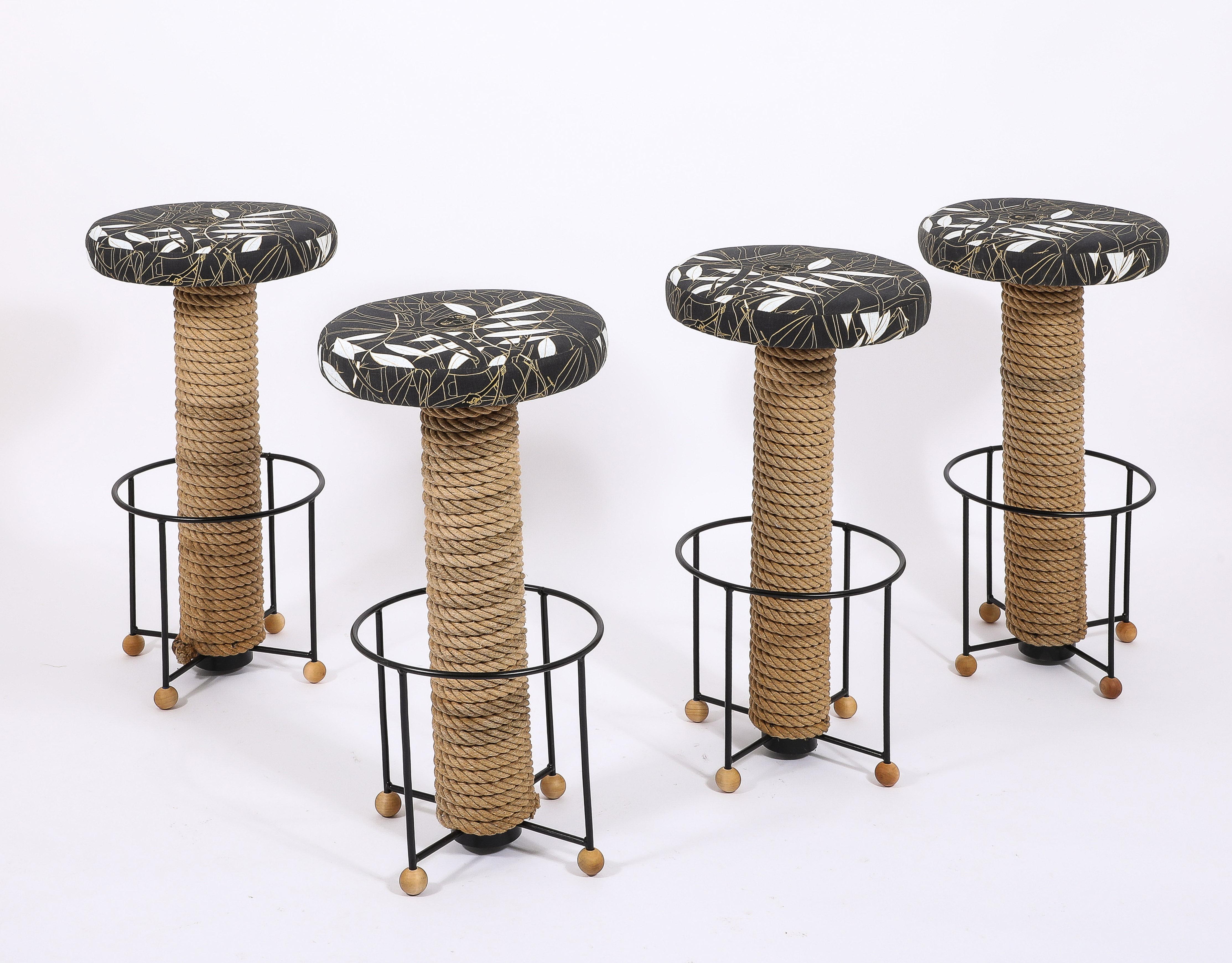 Audoux Minet Rope Barstools, France 1950's For Sale 2