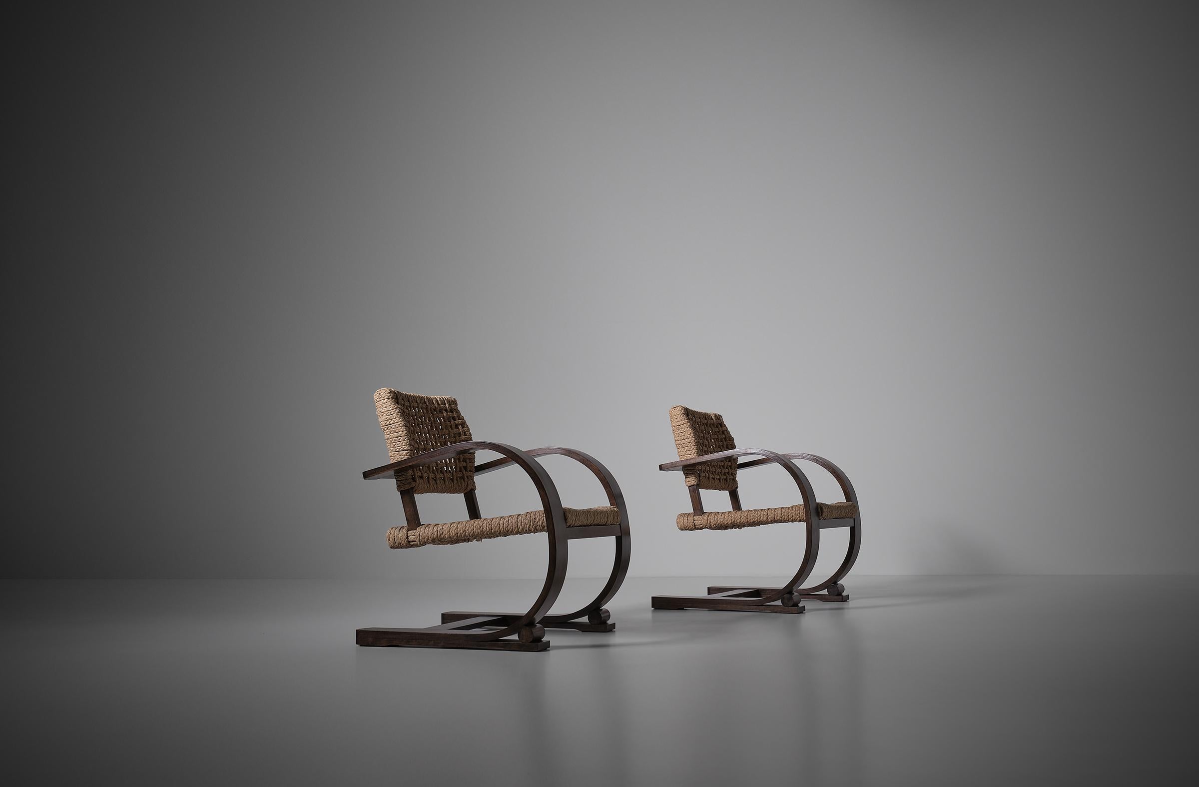 Mid-Century Modern Audoux & Minet Rope Chairs for Vibo Vesoul, France