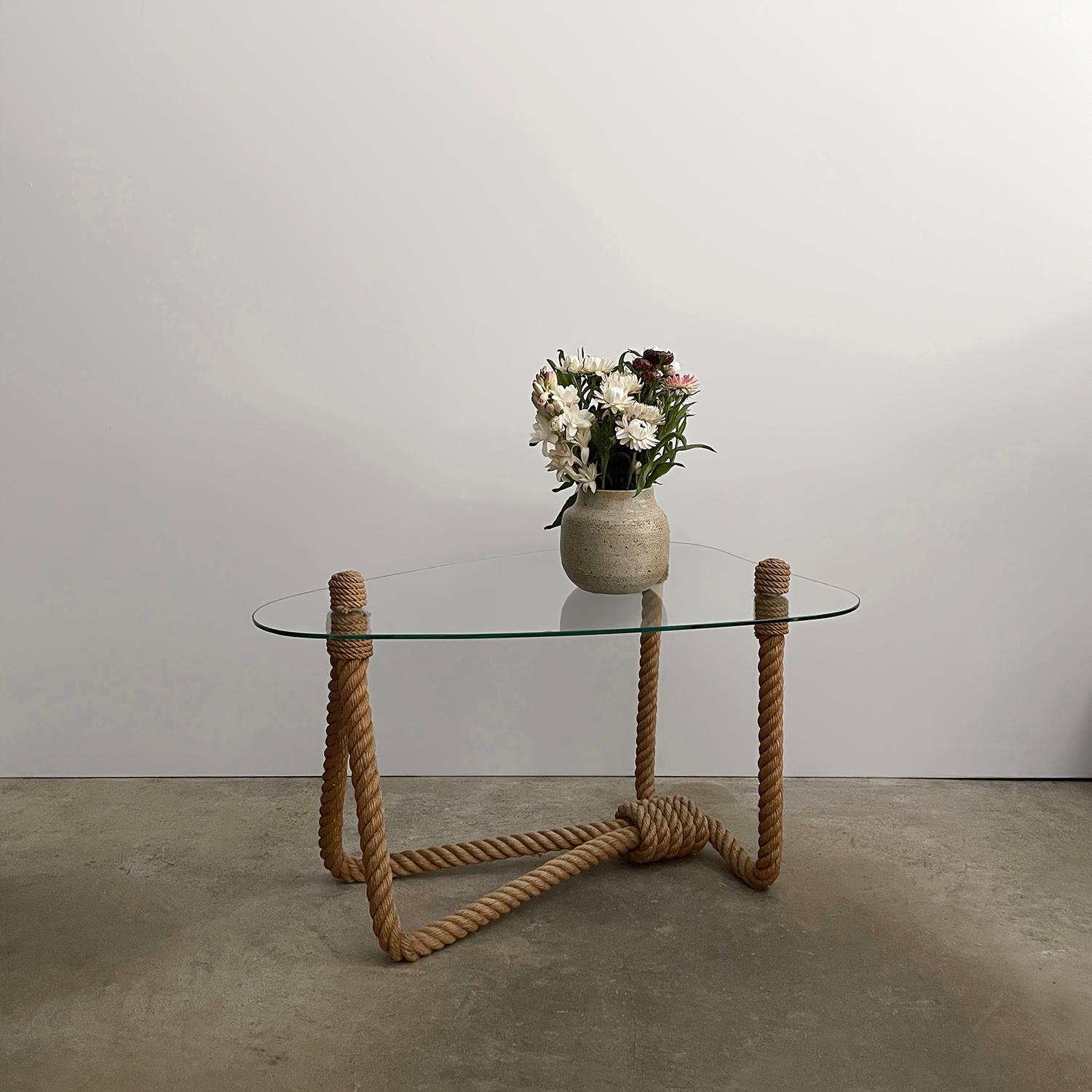 French Audoux Minet Rope & Glass Coffee Table 