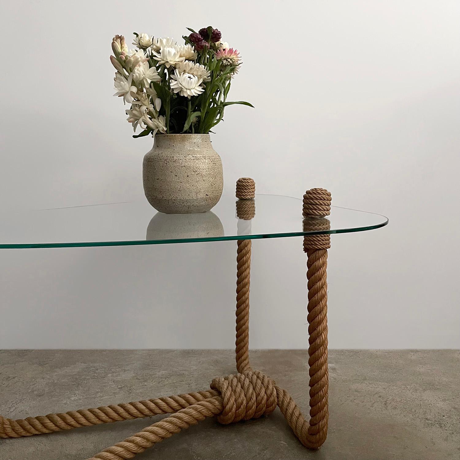 Mid-20th Century Audoux Minet Rope & Glass Coffee Table 