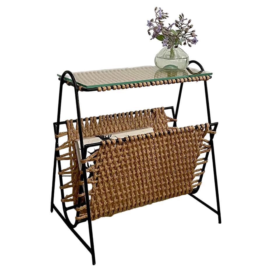 Audoux Minet Rope & Iron Magazine Side Table  For Sale