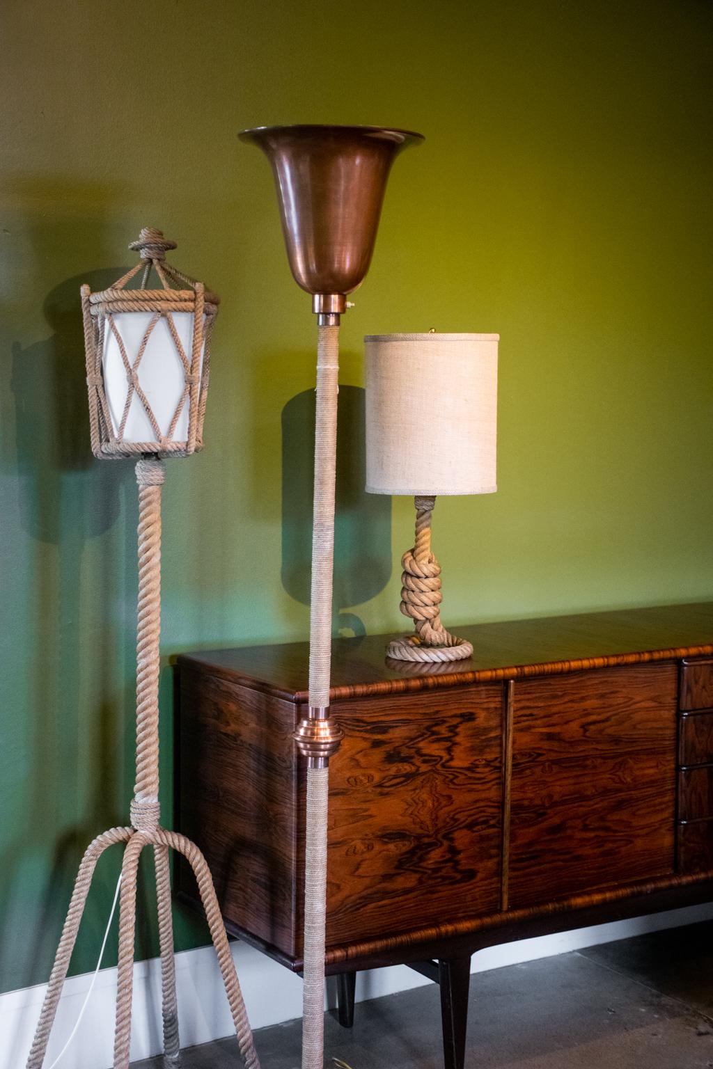 Audoux Minet Rope Lantern Floor Lamp, France, 1960s In Good Condition In Austin, TX