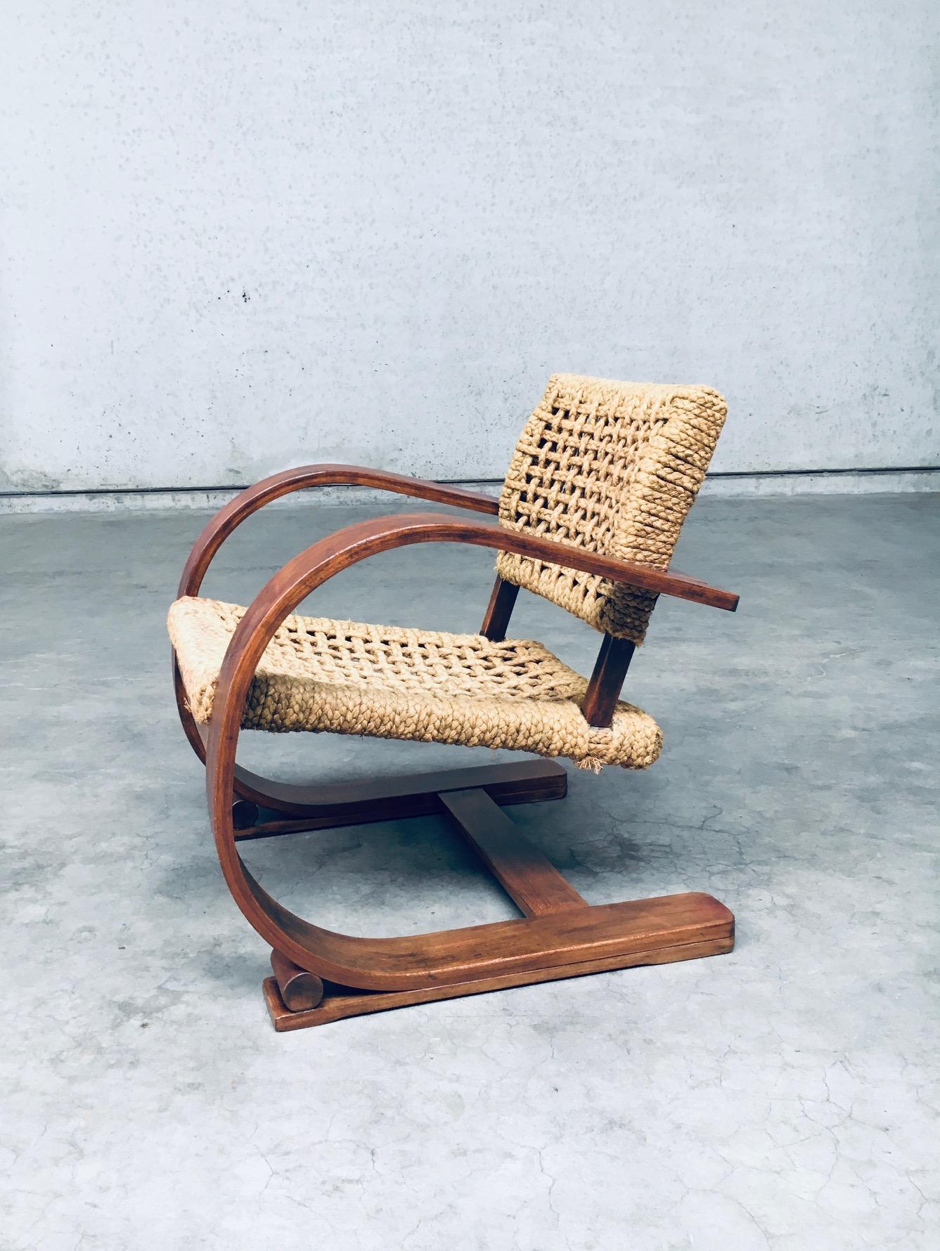 Mid-20th Century Audoux Minet Rope lounge Chair for Vibo Vesoul, France 1930's For Sale