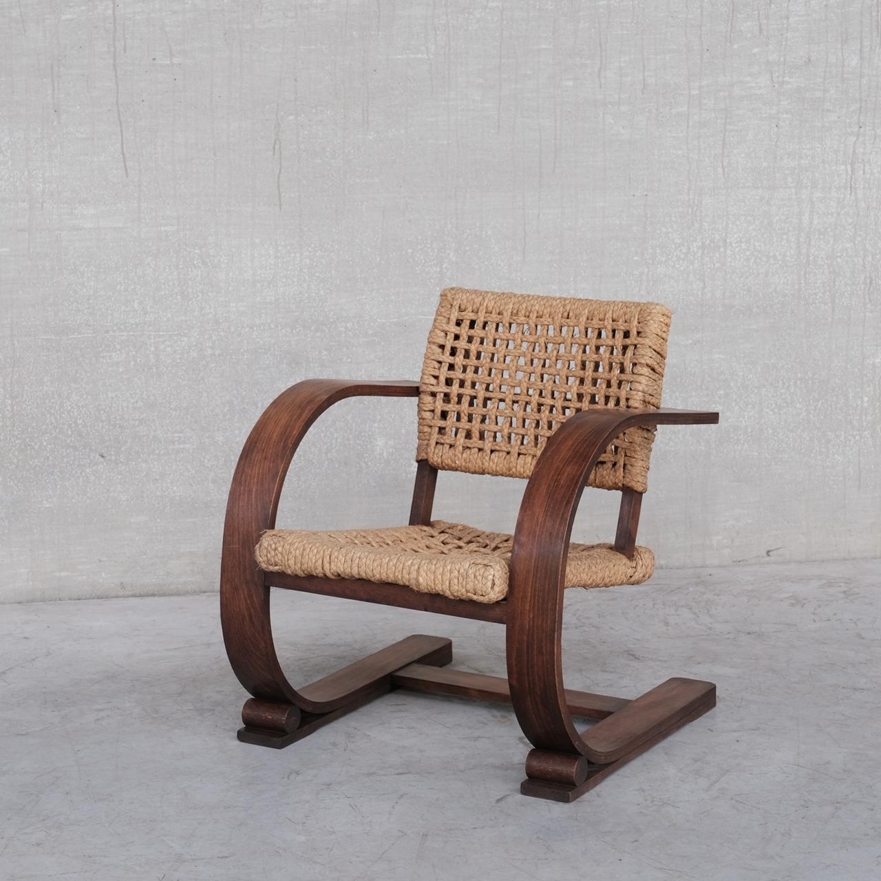 Audoux-Minet Rope Mid-Century French Bentwood Armchair 5