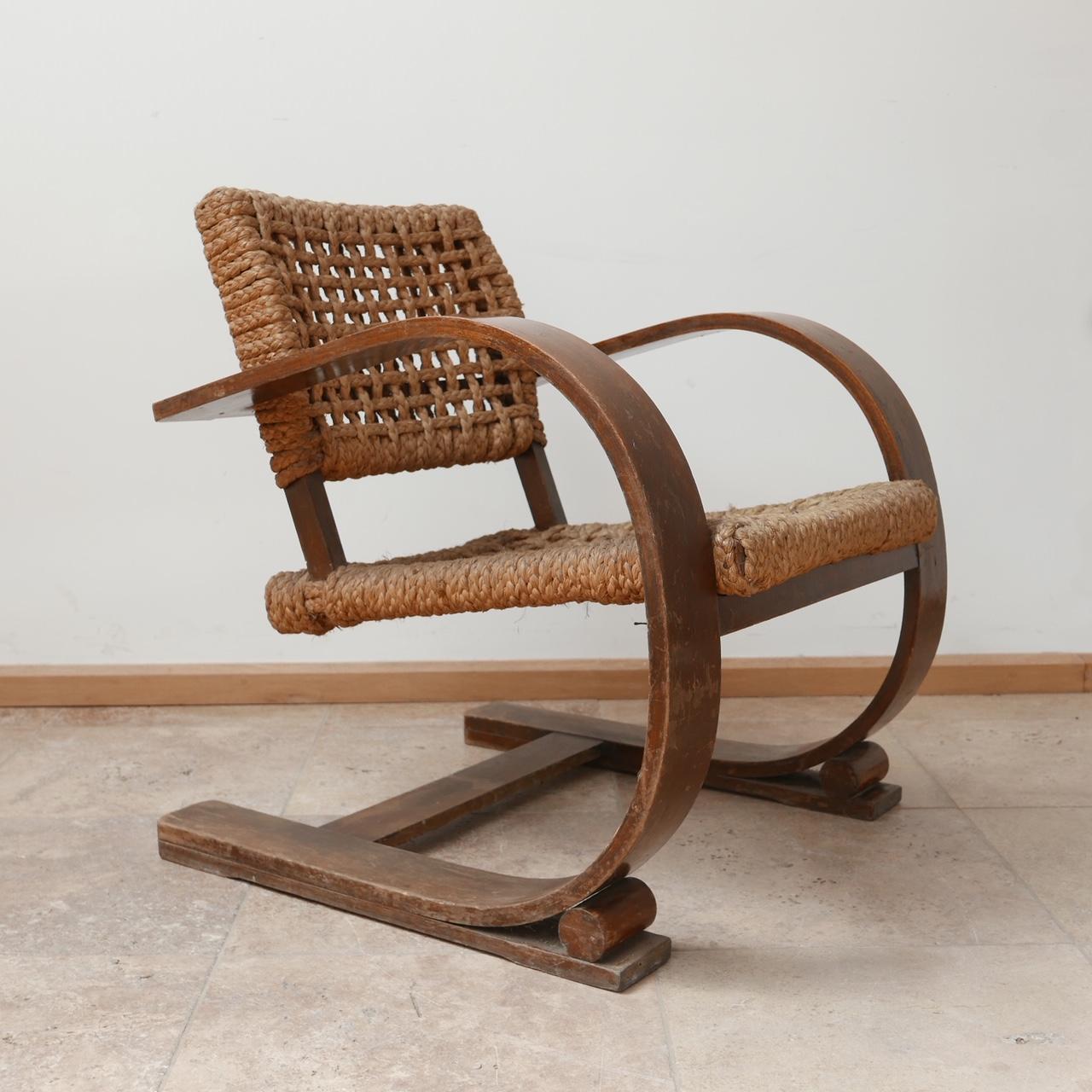 Audoux-Minet Rope Mid-Century French Bentwood Armchair 6